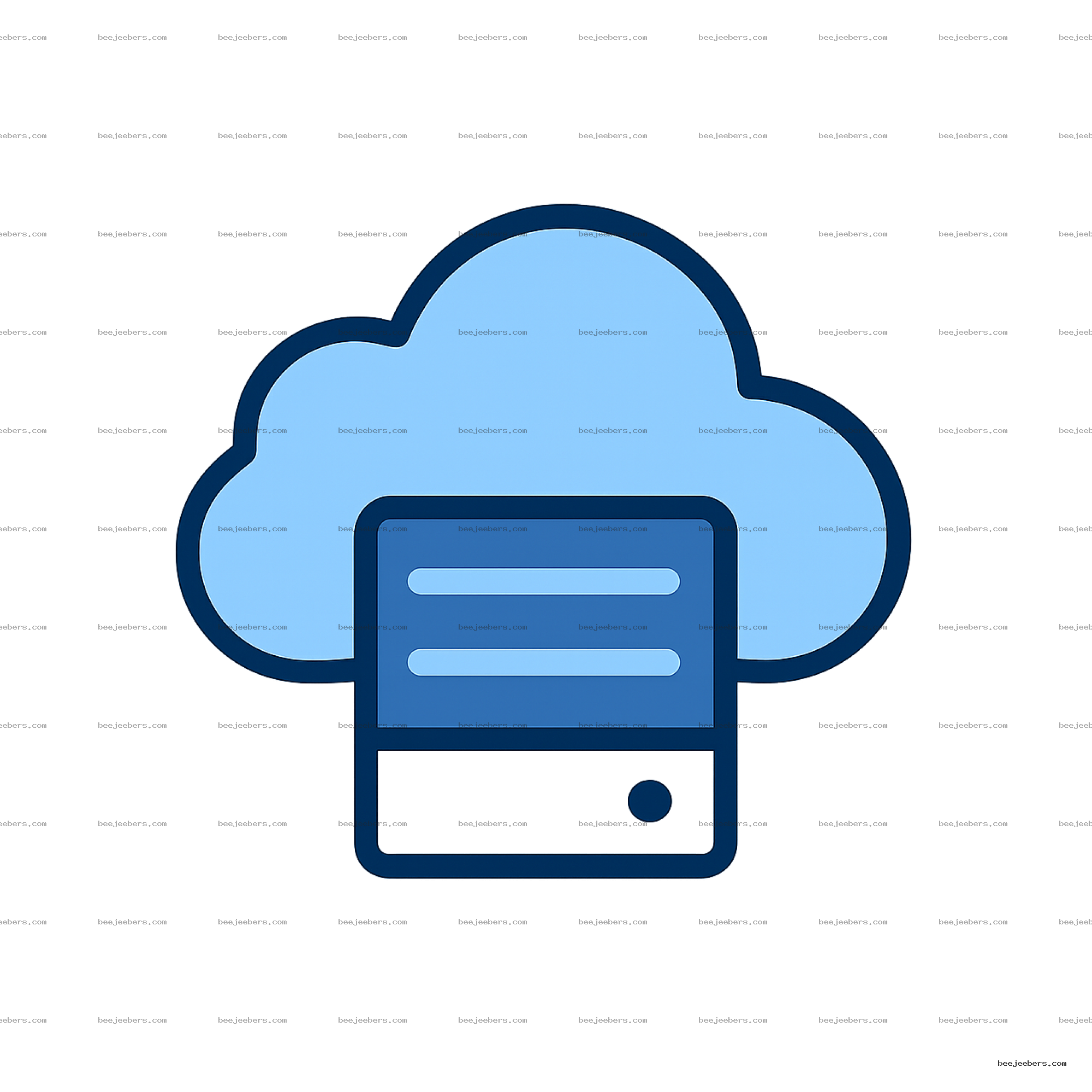 Blue clean vector cloud storage icon with USB flash drive on transparent background