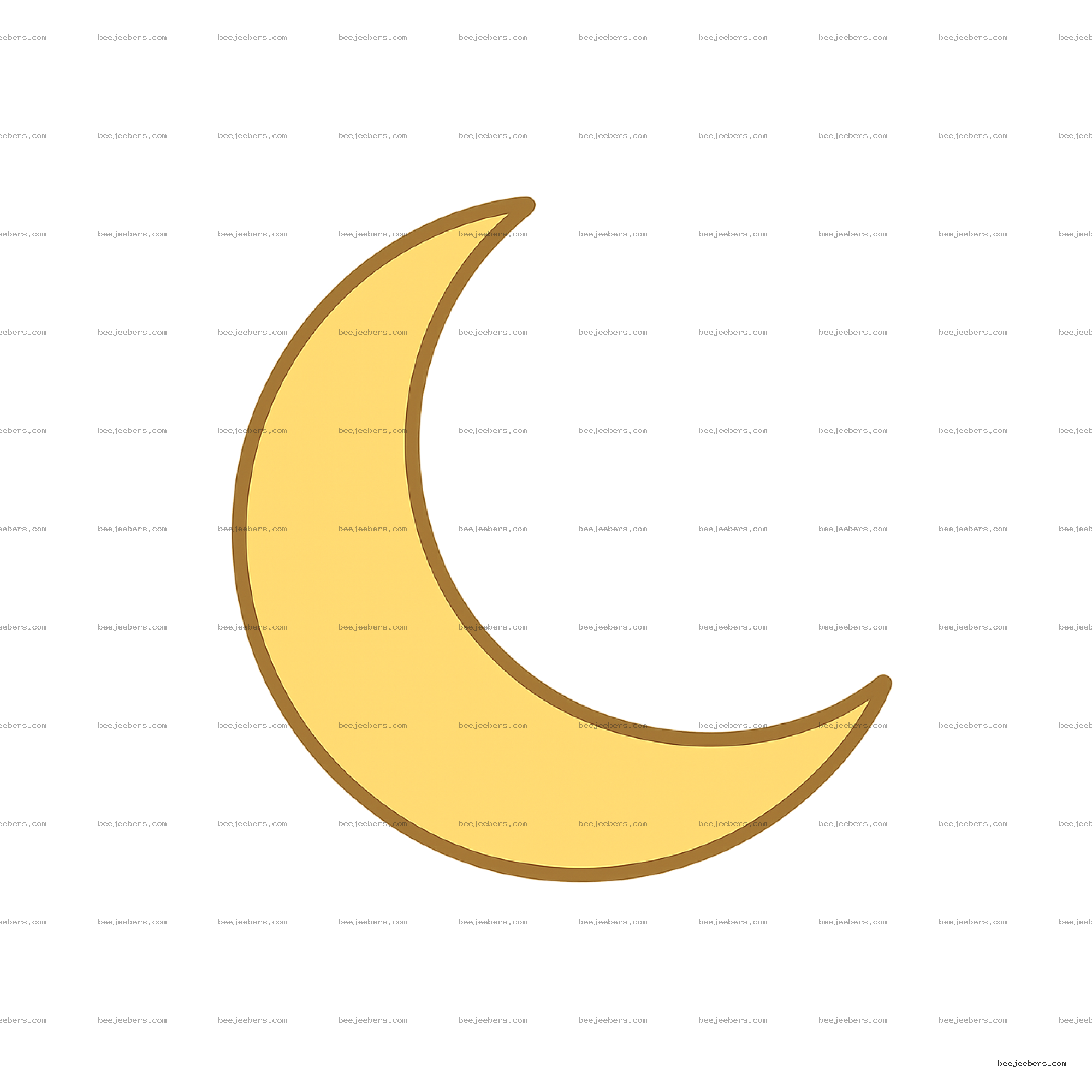 Stylized crescent moon vector illustration with golden yellow color and brown outline on transparent background