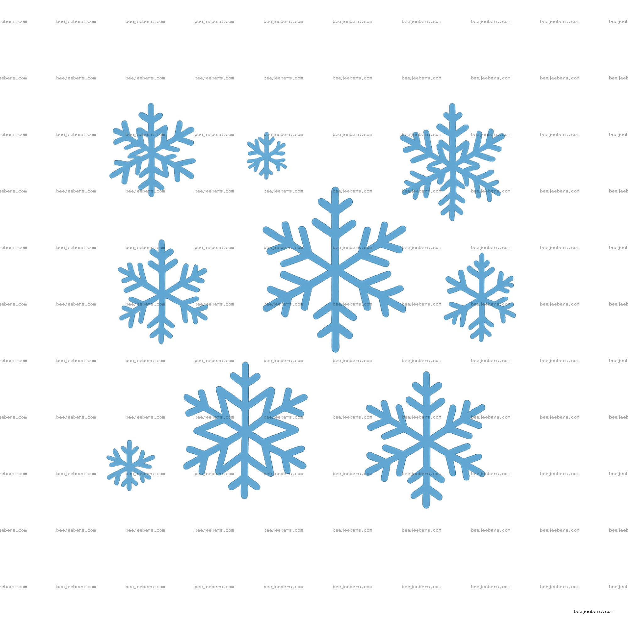 Light blue vector snowflakes of various sizes on transparent background falling gently