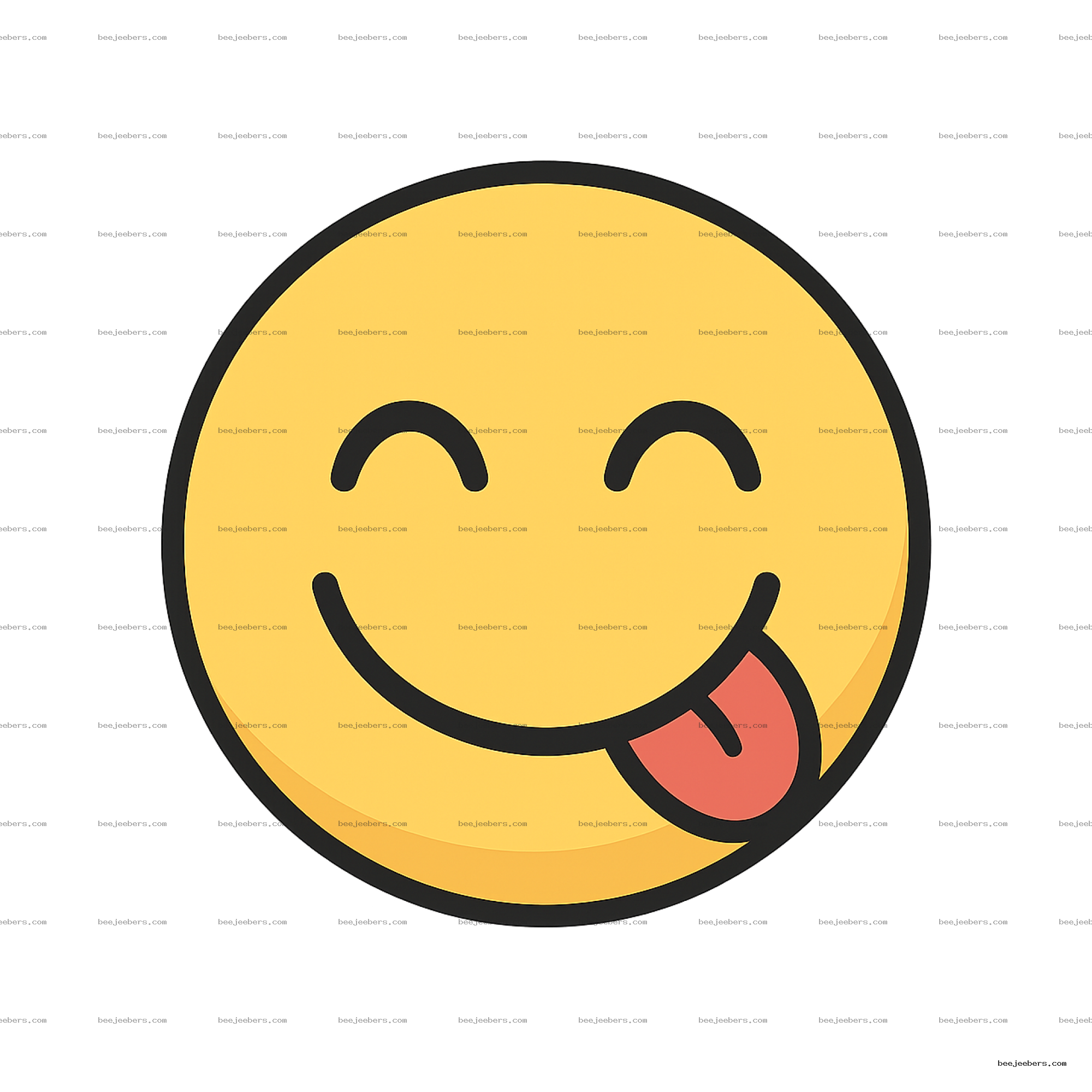 Smiling yellow emoji face with eyes closed and tongue licking lips in clean vector style