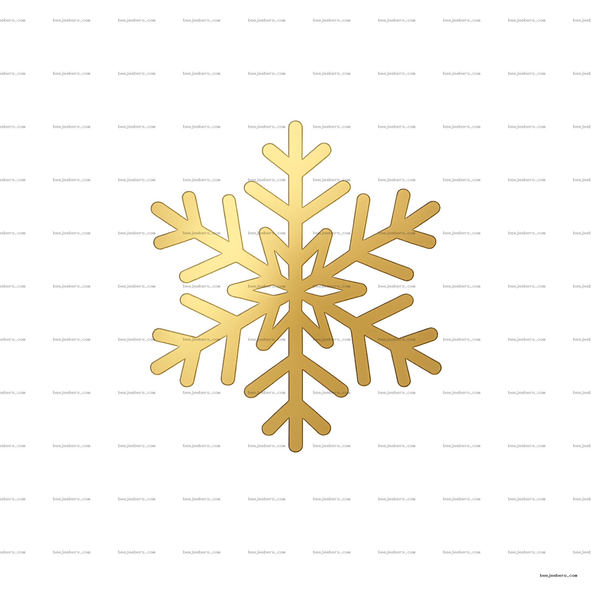 Gold symmetrical snowflake clipart with transparent background in clean vector style
