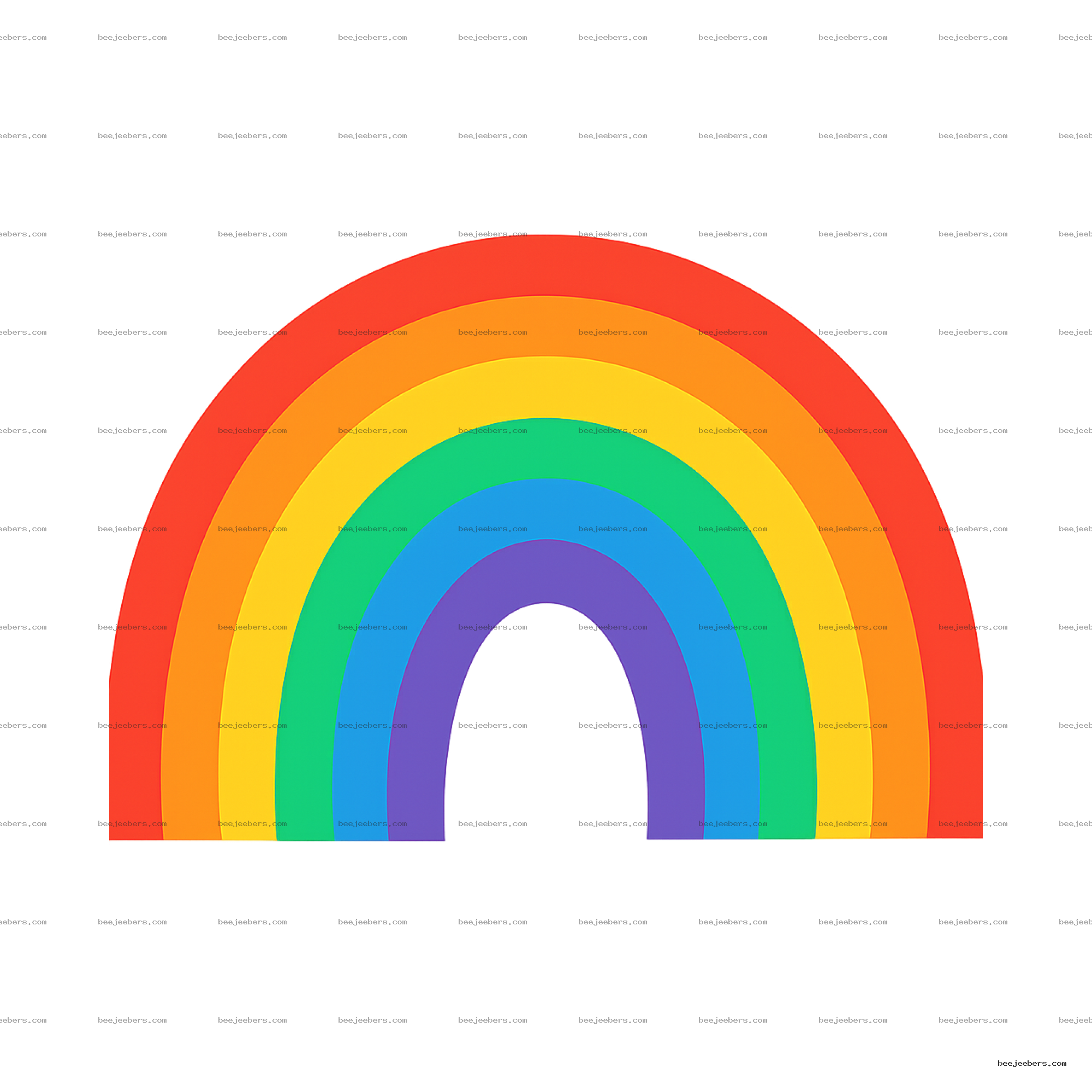 Bright half rainbow clipart with red, orange, yellow, green, blue, and purple arcs on a transparent background
