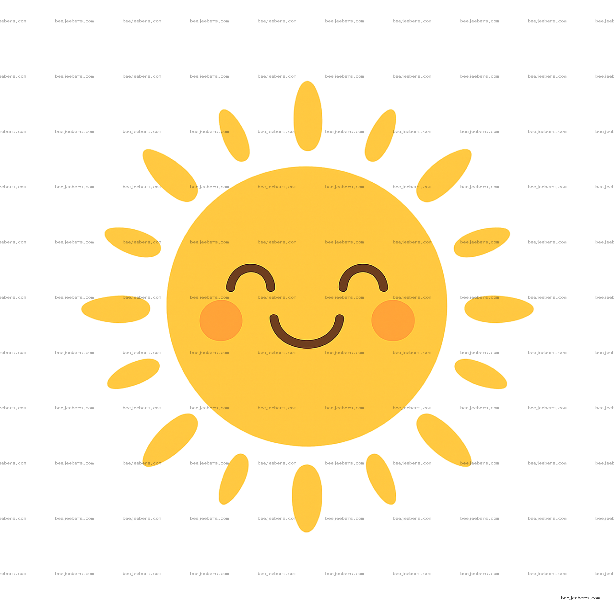 Smiling happy yellow sun with rosy cheeks and oval rays in clean vector style on transparent background