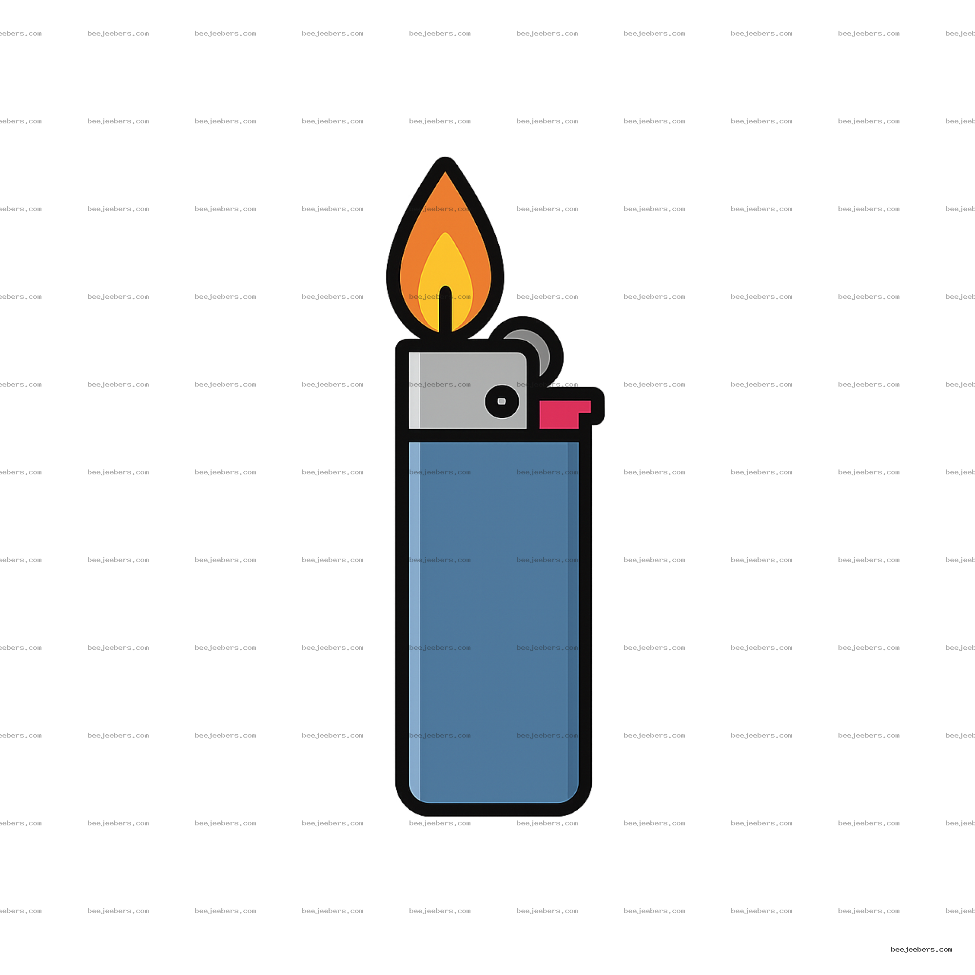 Clean vector illustration of a lighter with a bright orange and yellow flame on a transparent background