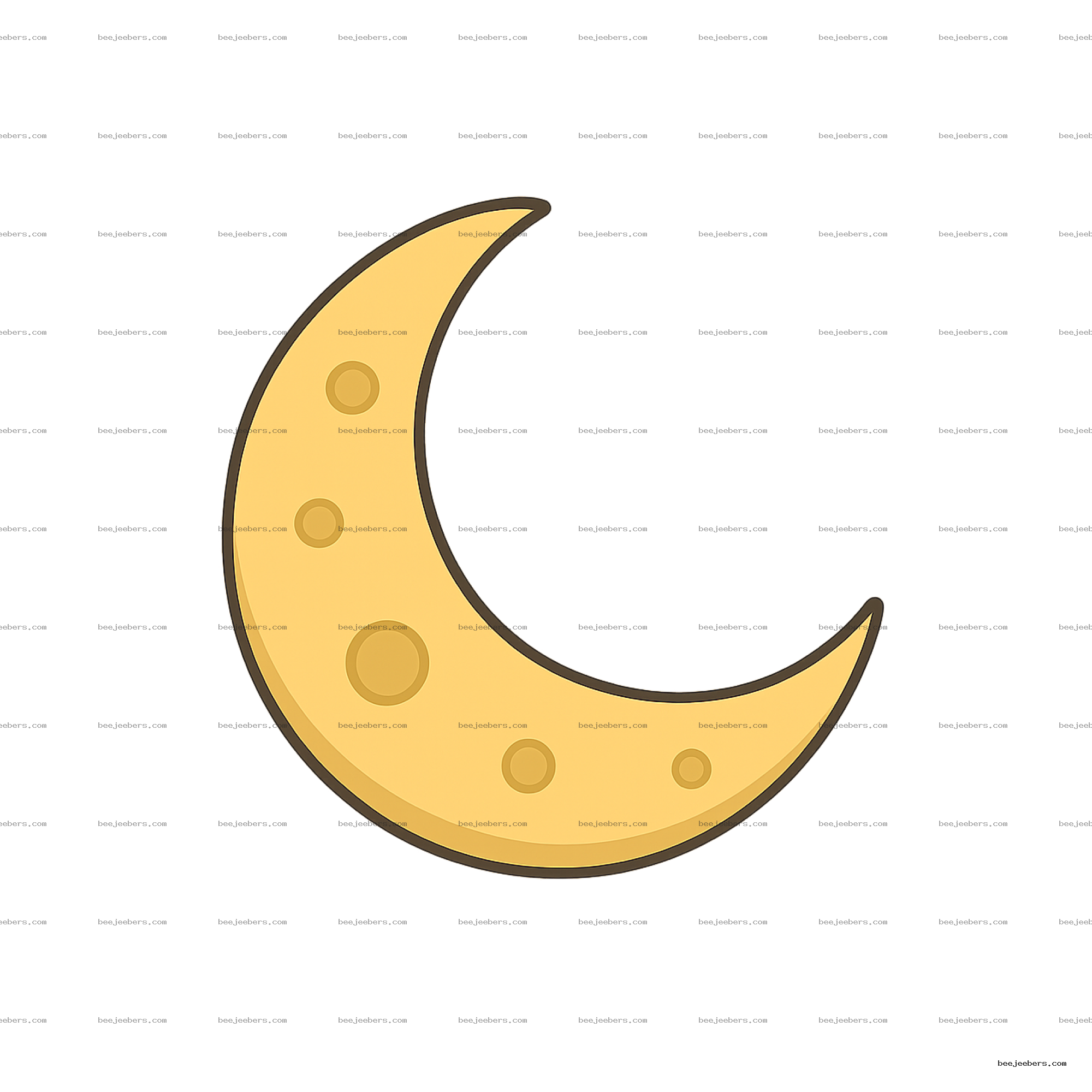 Clean crescent moon clipart with light yellow color and circular craters on transparent background
