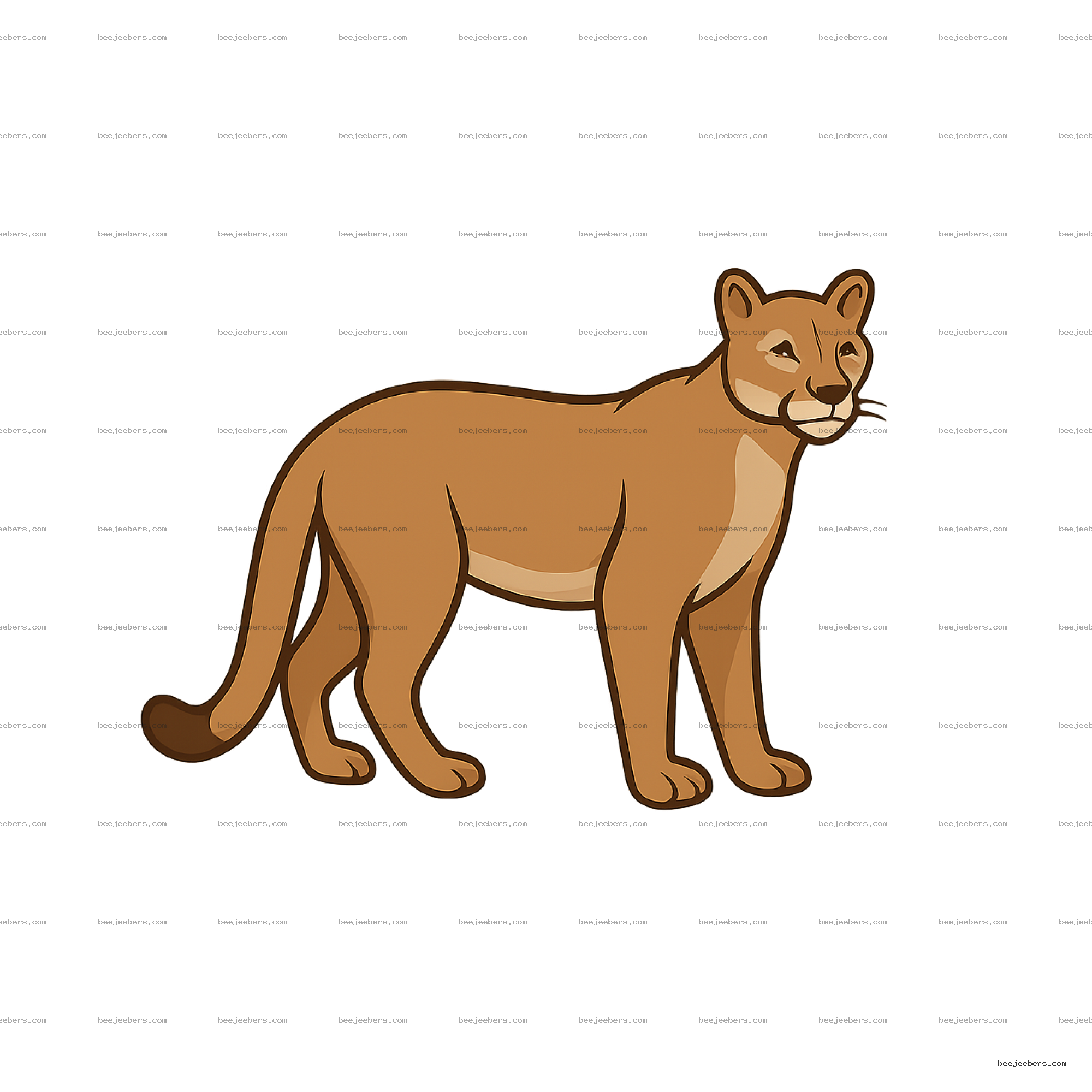 Clean vector illustration of a brown mountain lion in profile with transparent background
