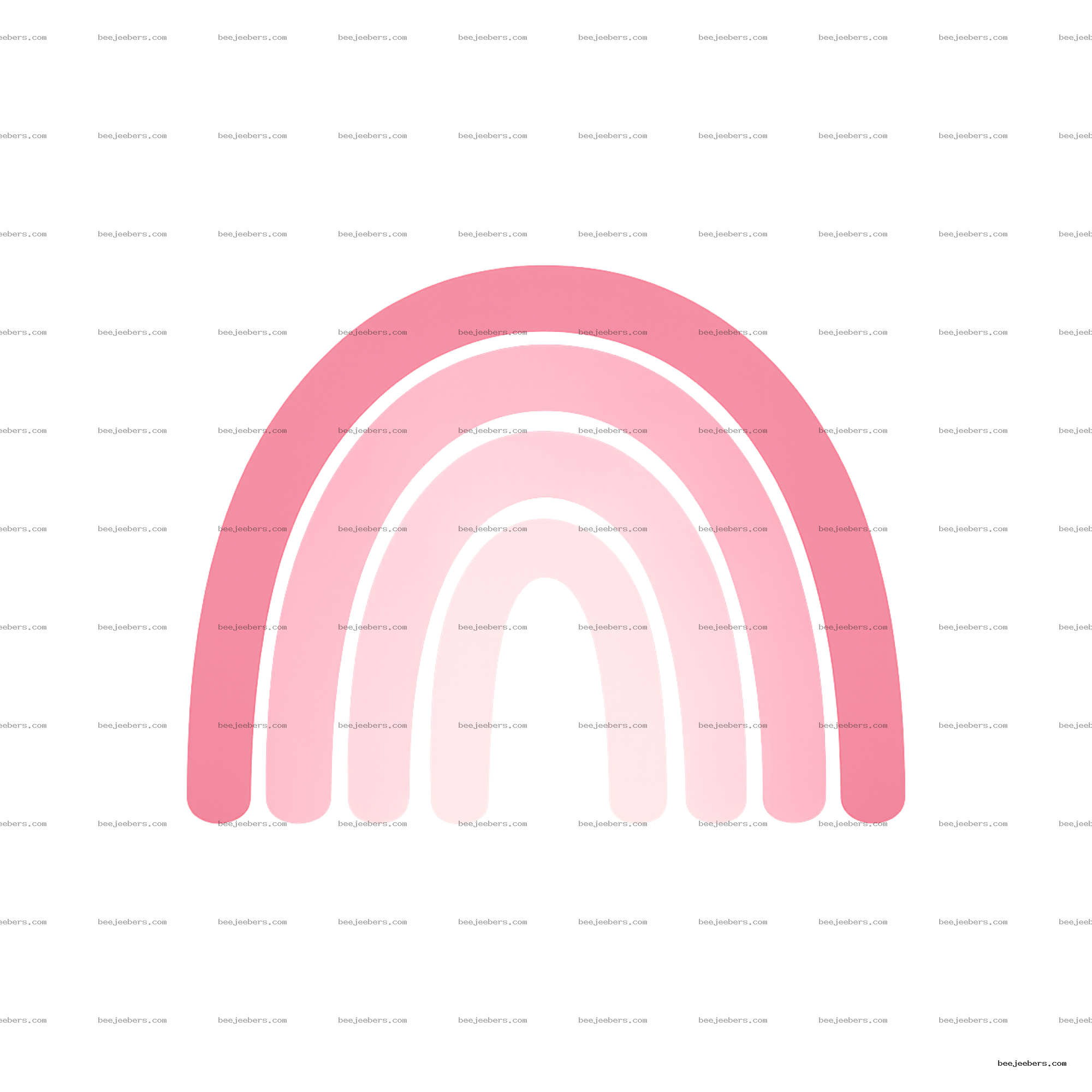Clean vector pink rainbow with four arches in varying pink shades on transparent background