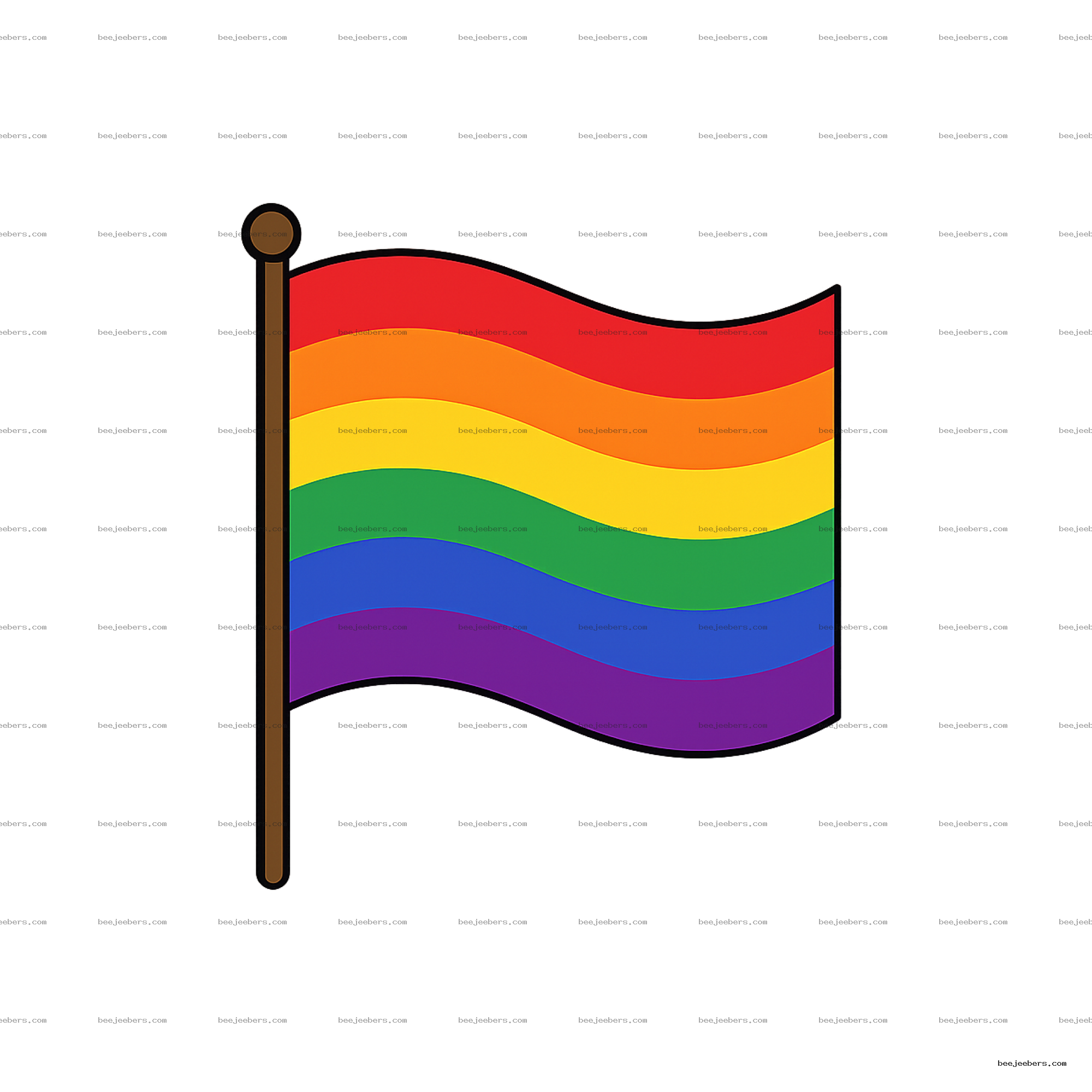 Vector illustration of a colorful pride flag waving on a pole with a transparent background