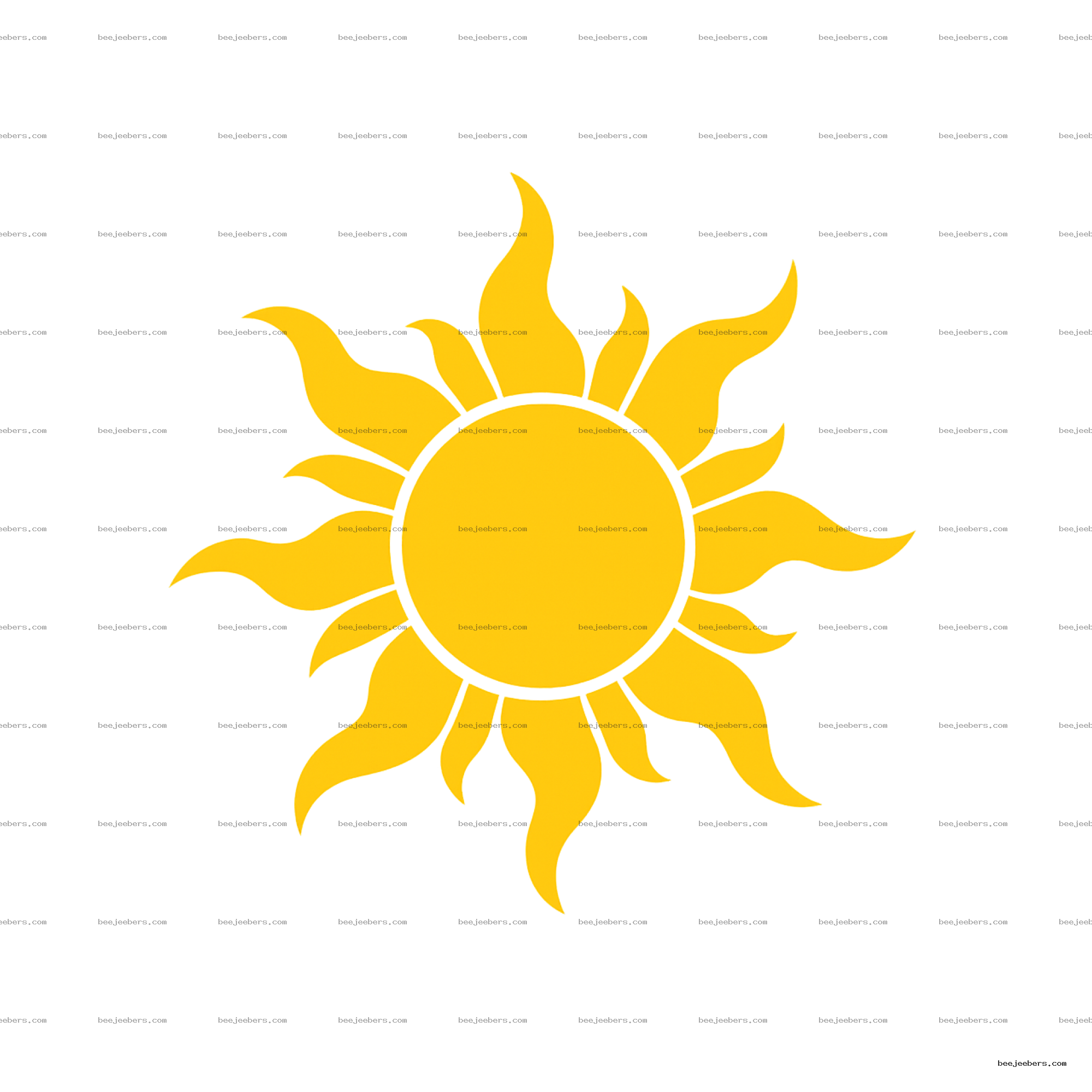 Yellow sun with stylized flame rays in a clean vector style on transparent background