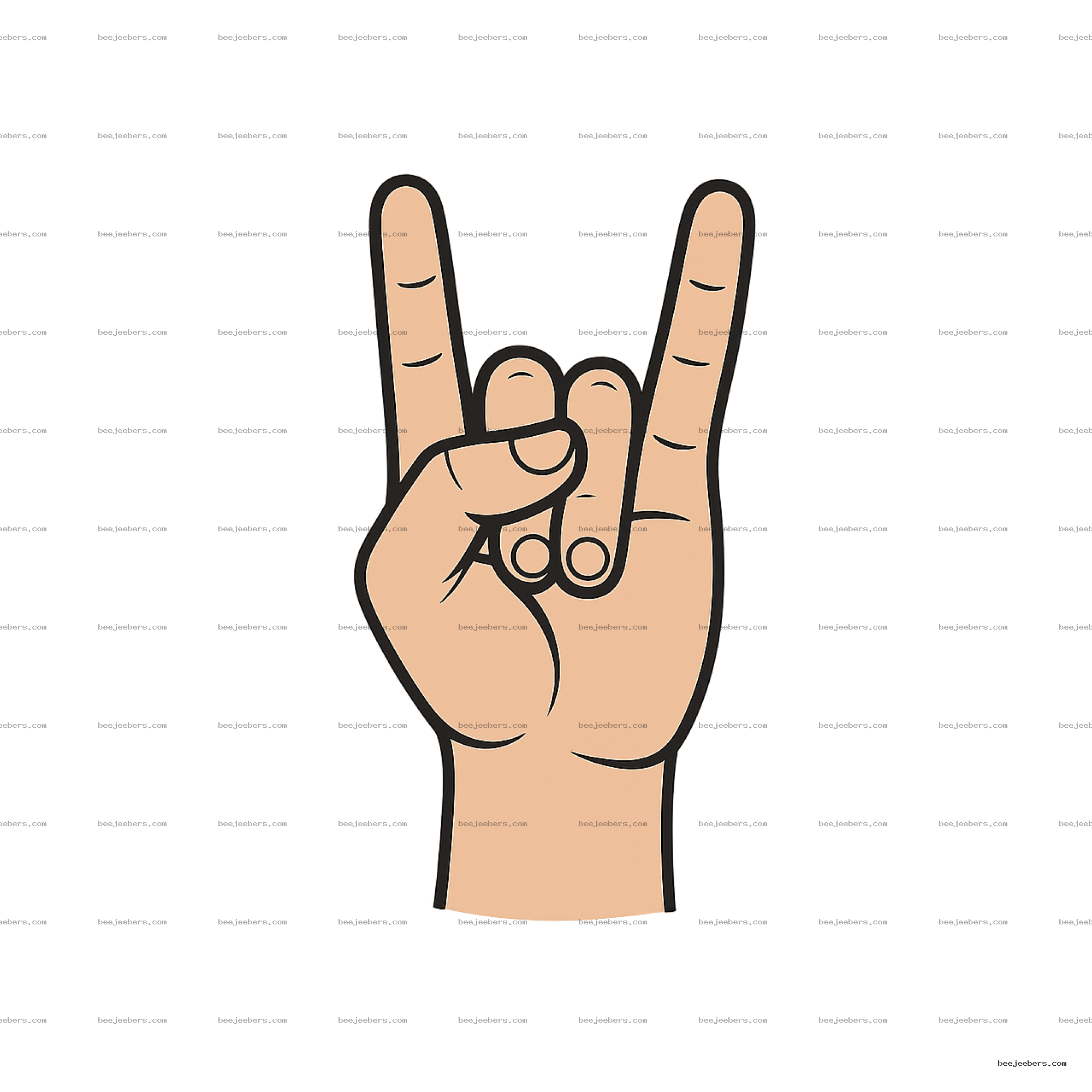 Vector rock hand gesture with raised index and pinky fingers on transparent background