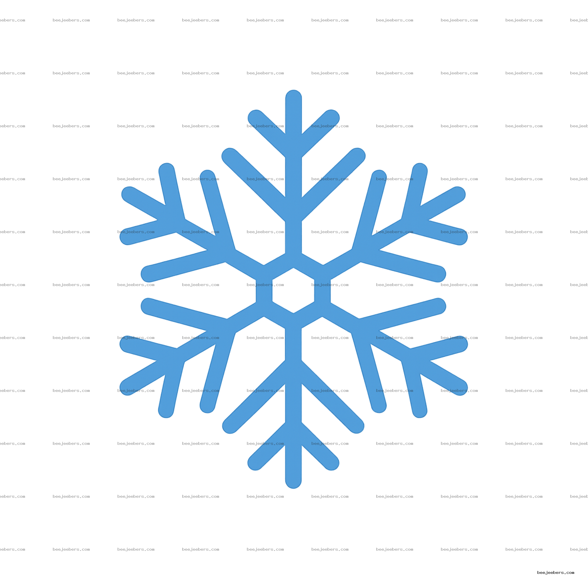 Simple blue snowflake vector image with rounded branches on transparent background