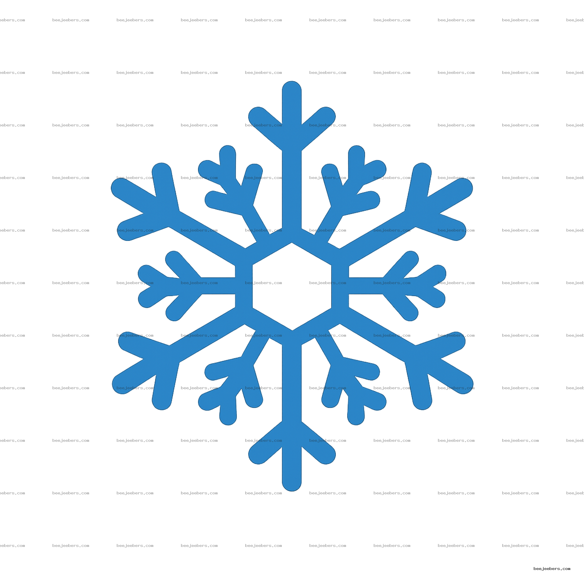 Blue vector snowflake with clear geometric branches on transparent background