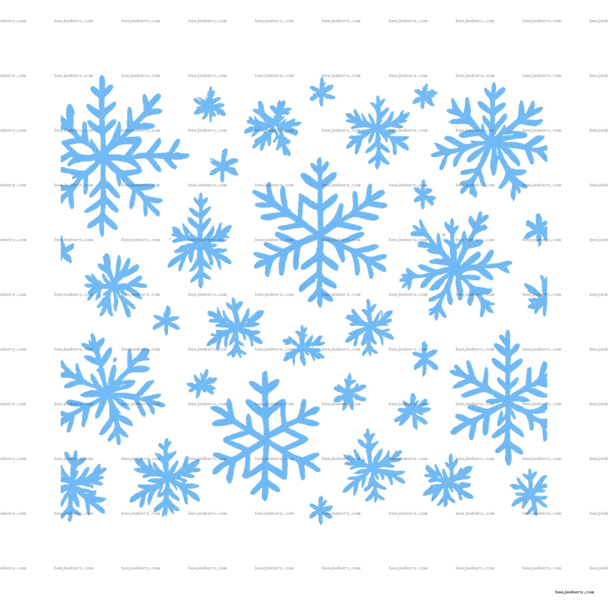 Clean vector blue snowflakes pattern on transparent background for digital design