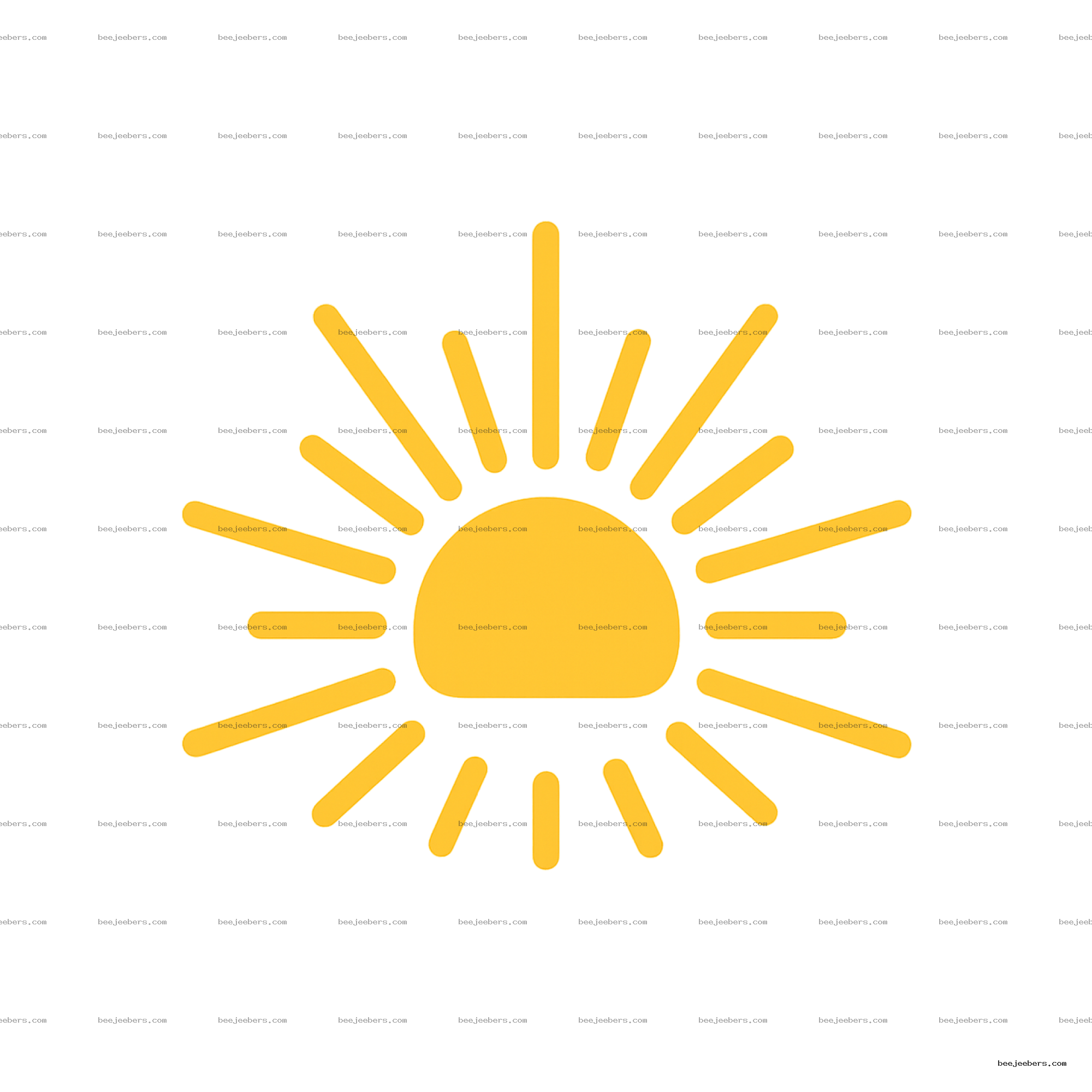 Minimalist yellow sun with symmetrical rounded sun rays on transparent background vector clipart