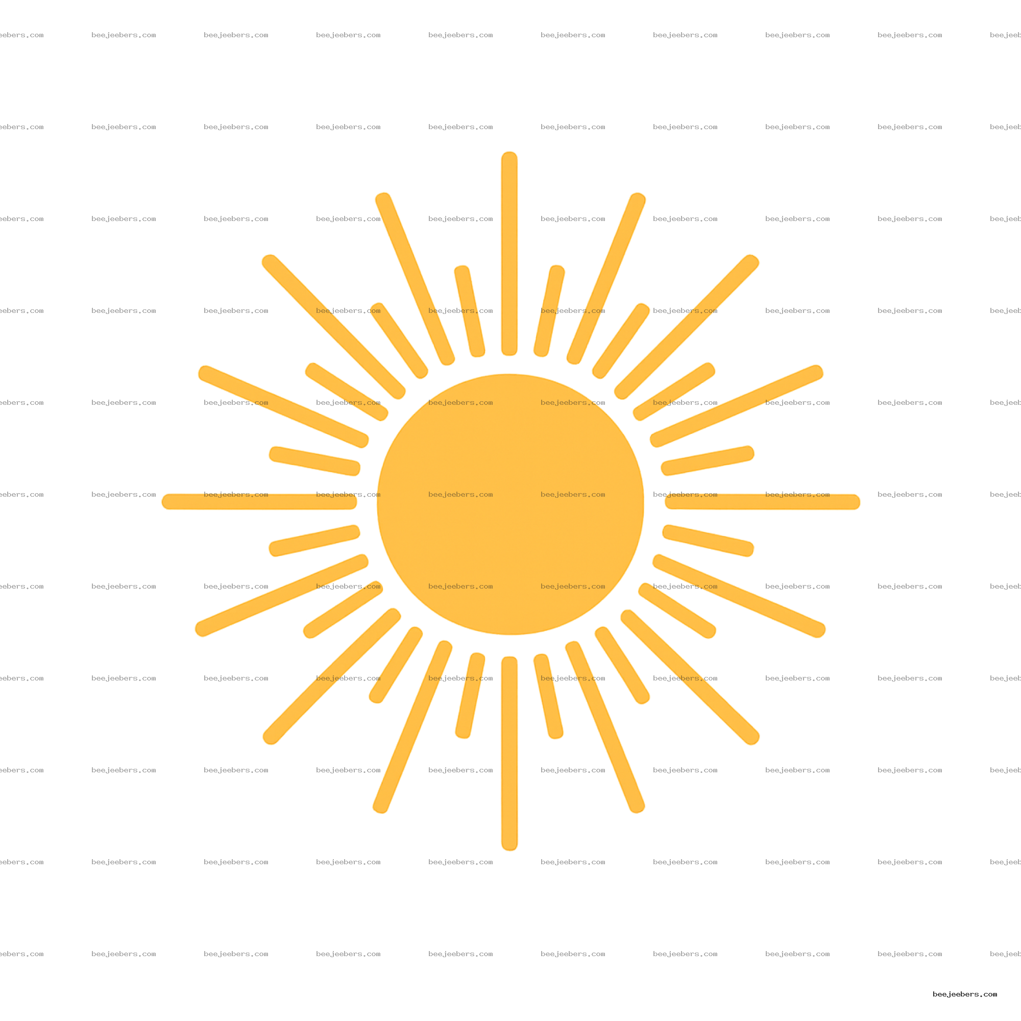Clean flat yellow sun with radiating rays in a vector style on transparent background