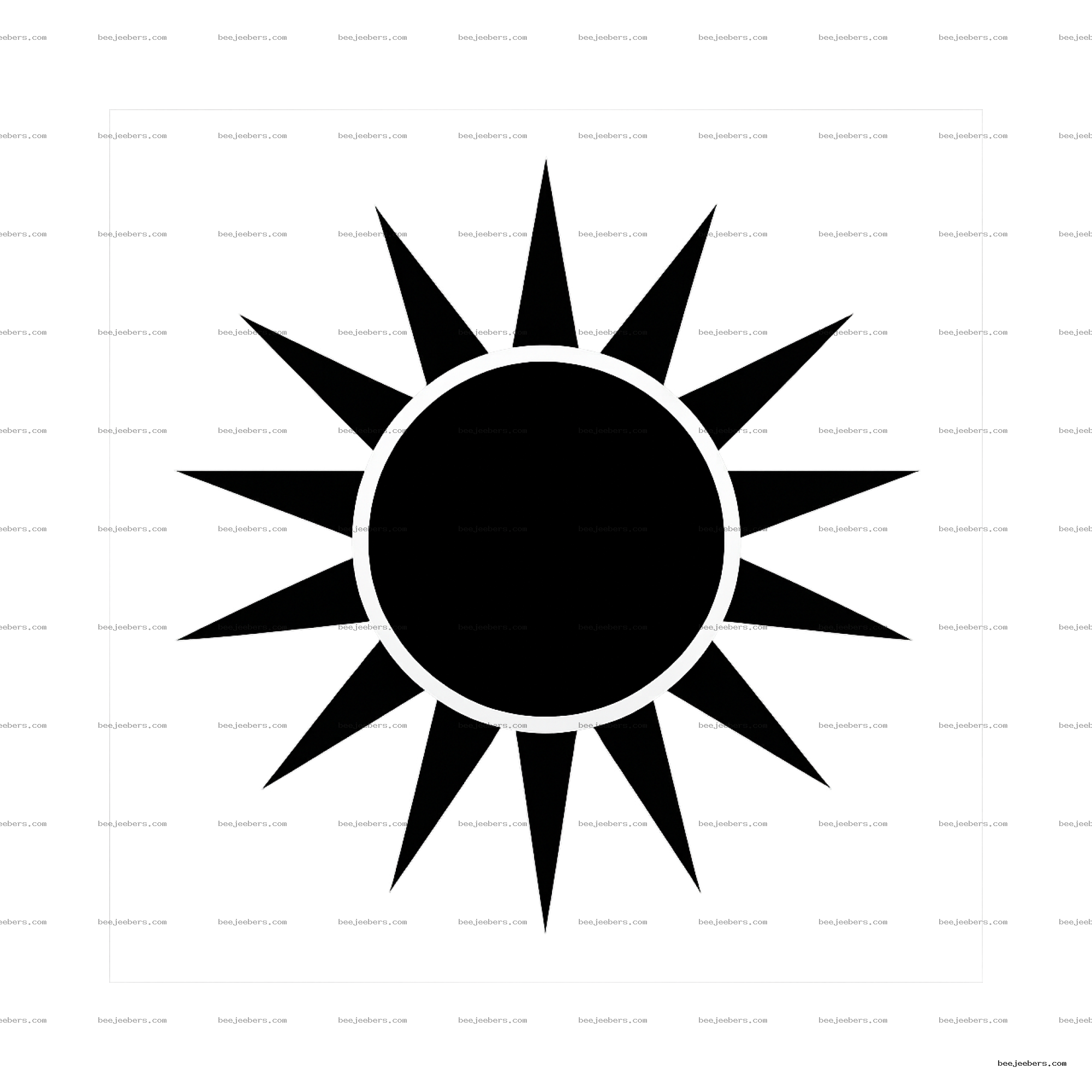 Black sun silhouette with pointed rays on transparent background in clean vector style