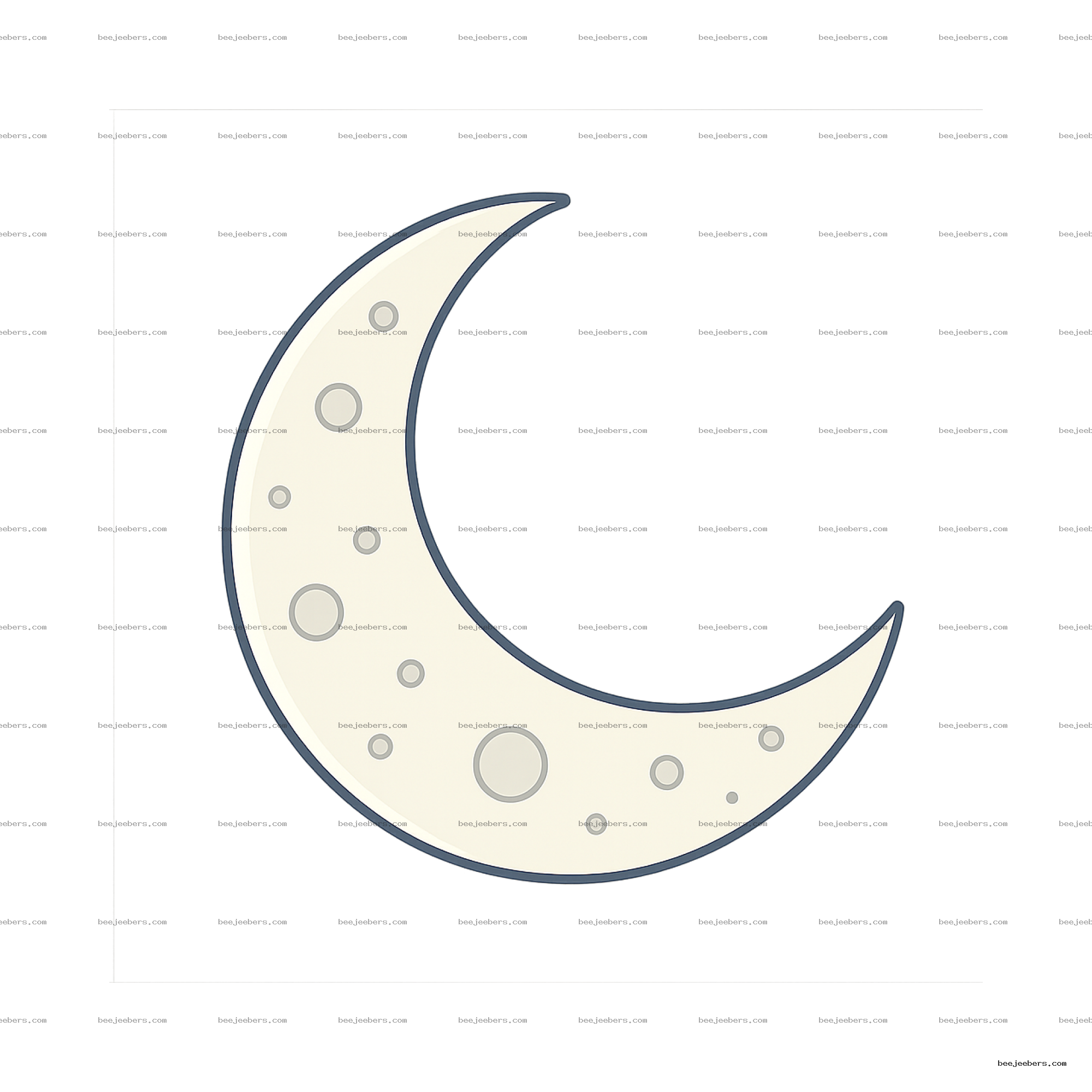 Clean crescent moon vector clipart with subtle craters on transparent background