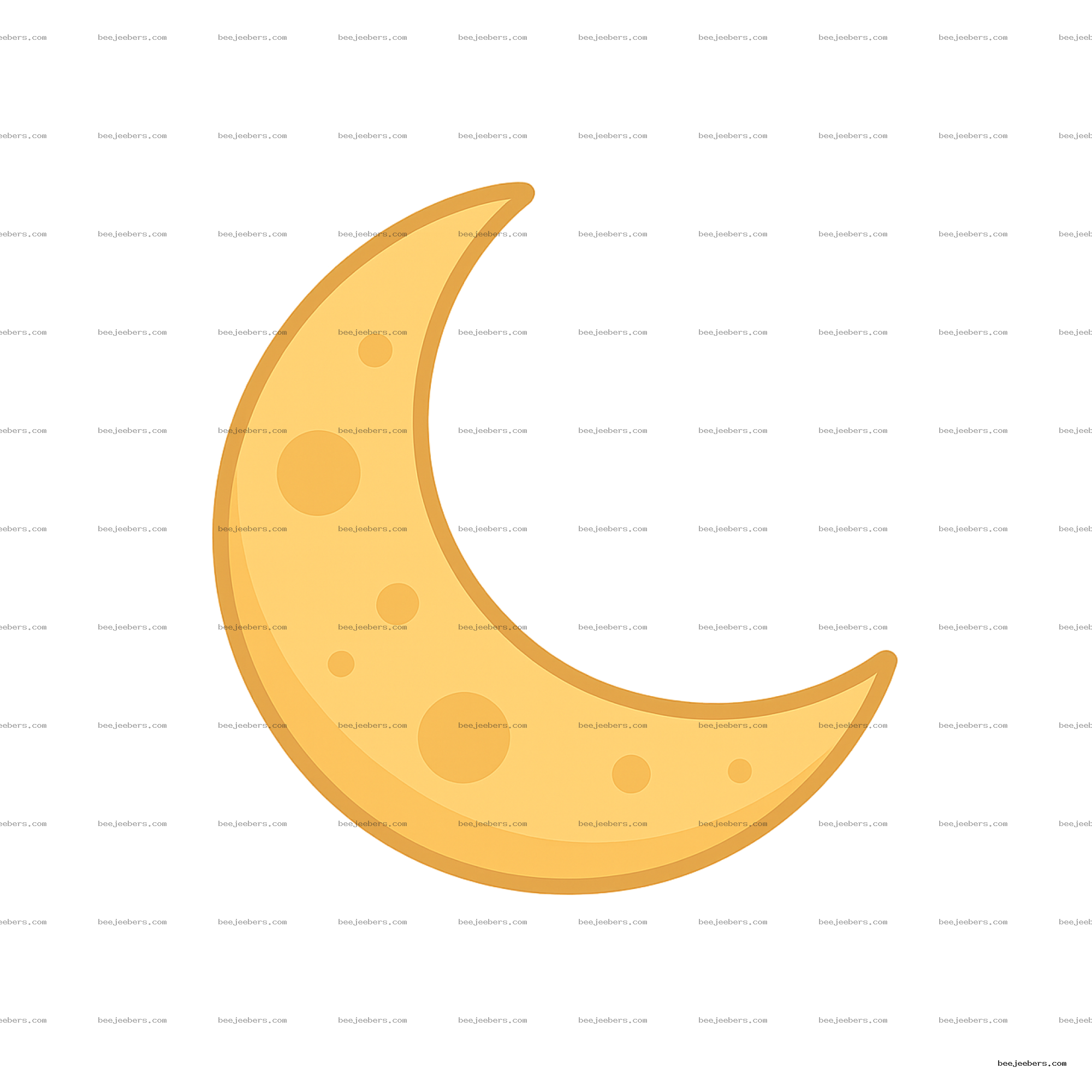 Orange crescent moon clipart with circular craters on transparent background