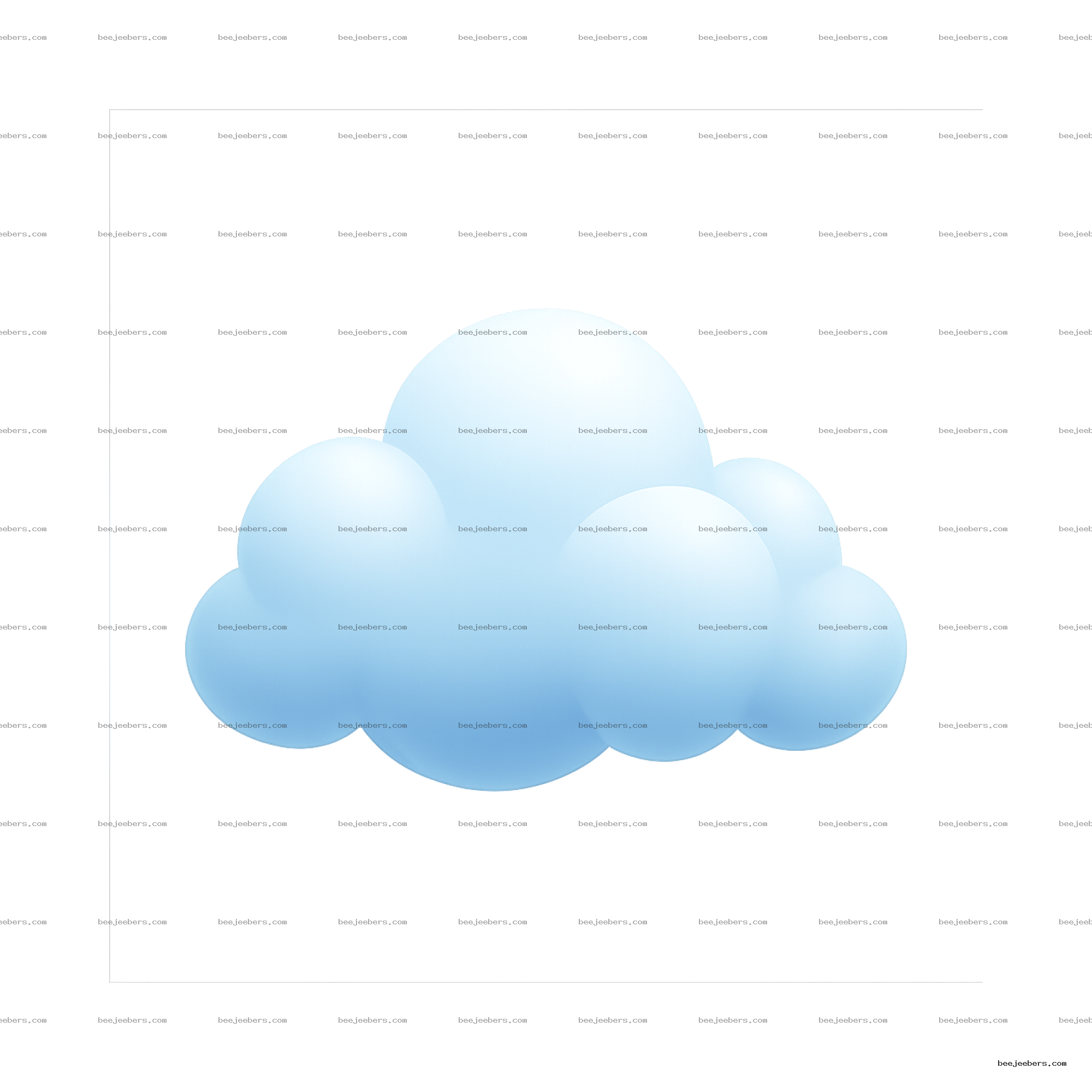 3D blue digital cloud with smooth rounded shapes on transparent background