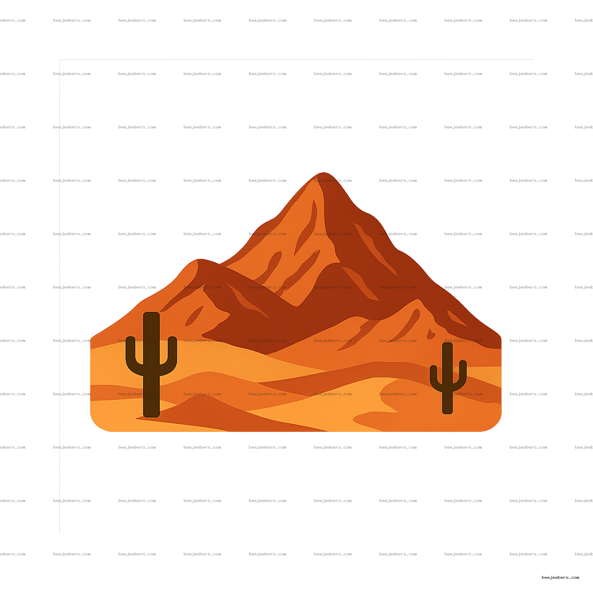 Clean vector desert mountain landscape with layered orange hills and cacti on transparent background