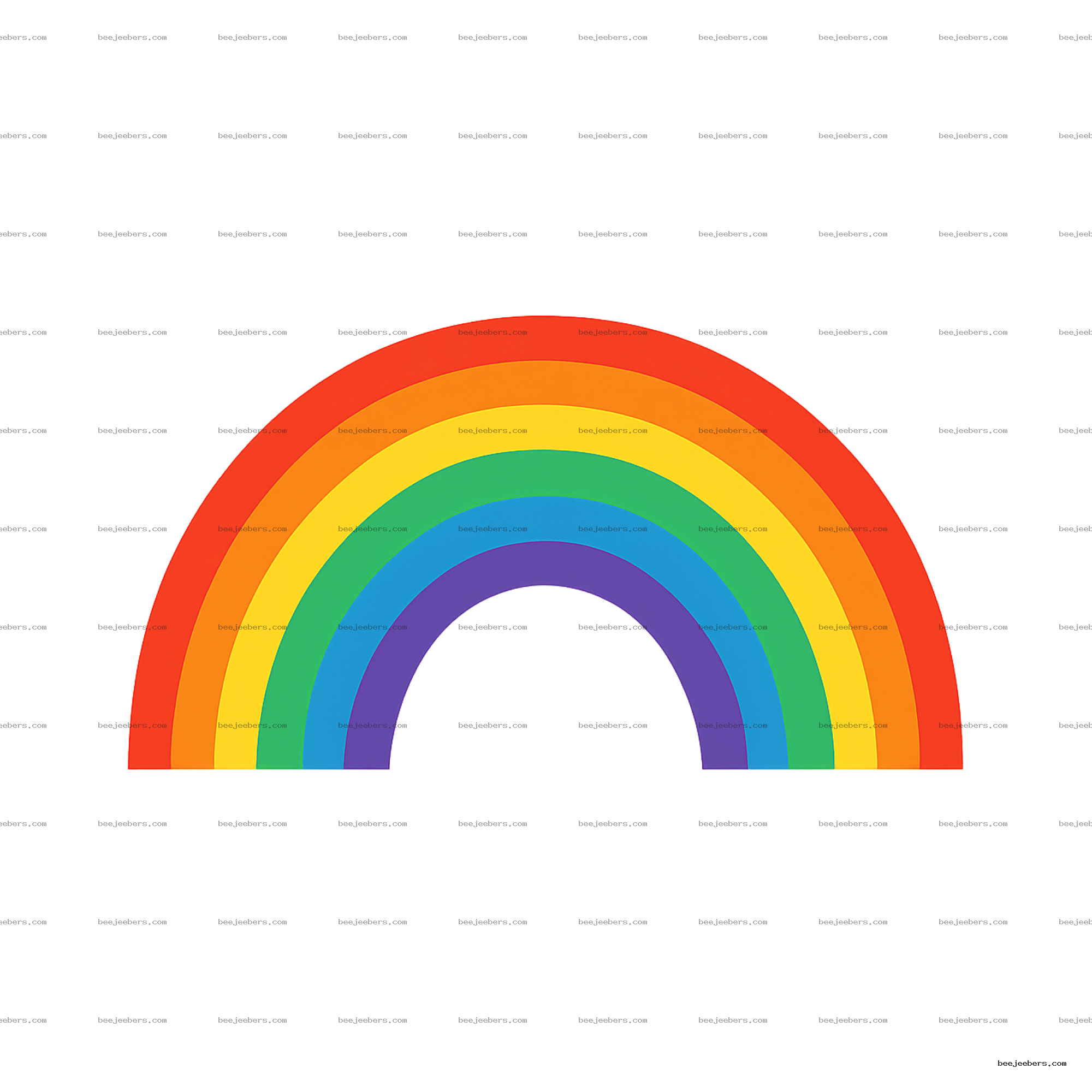 Clean vector rainbow arch with seven vibrant colored bands on transparent background