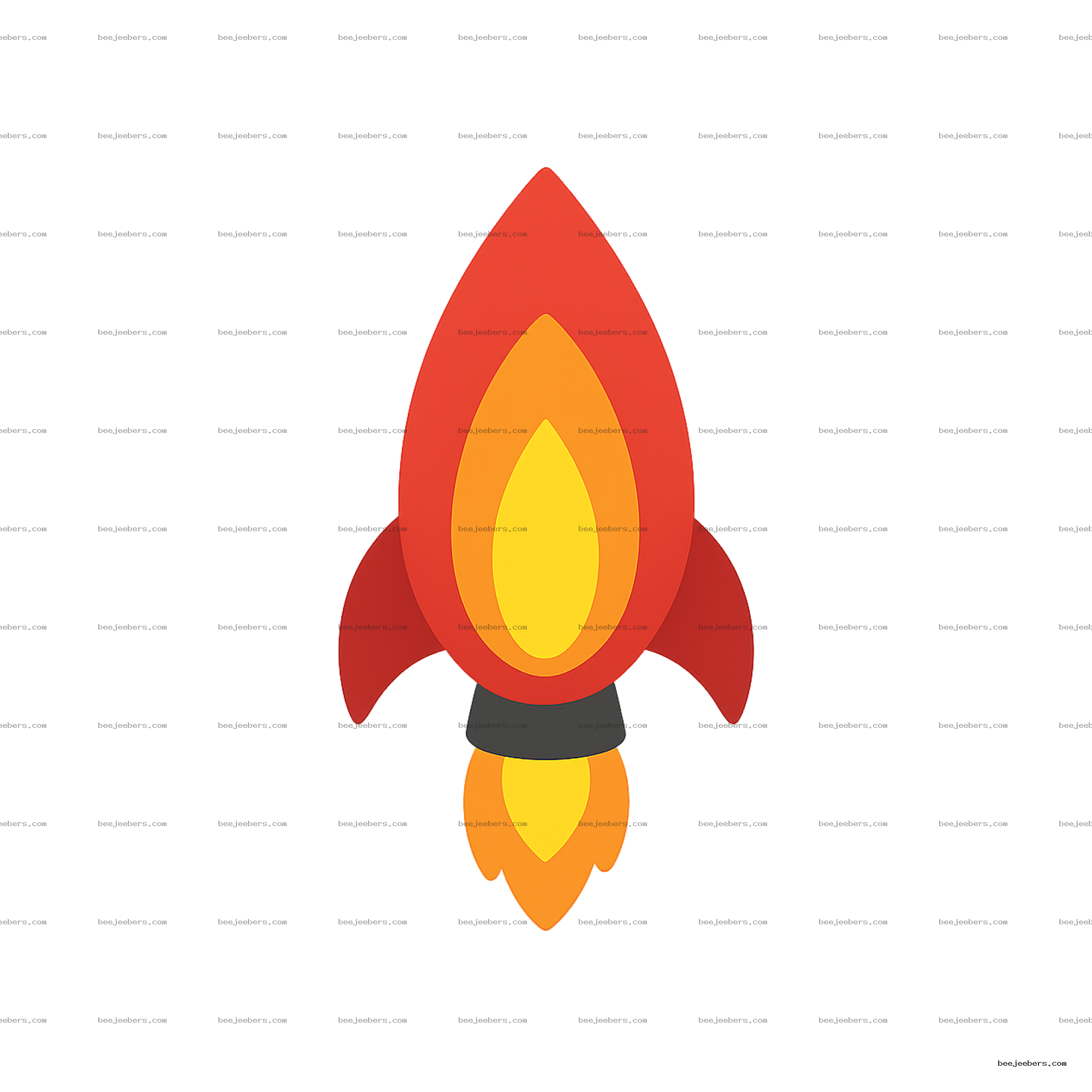 Vector clean rocket flame with layered red, orange, and yellow flame shapes on transparent background