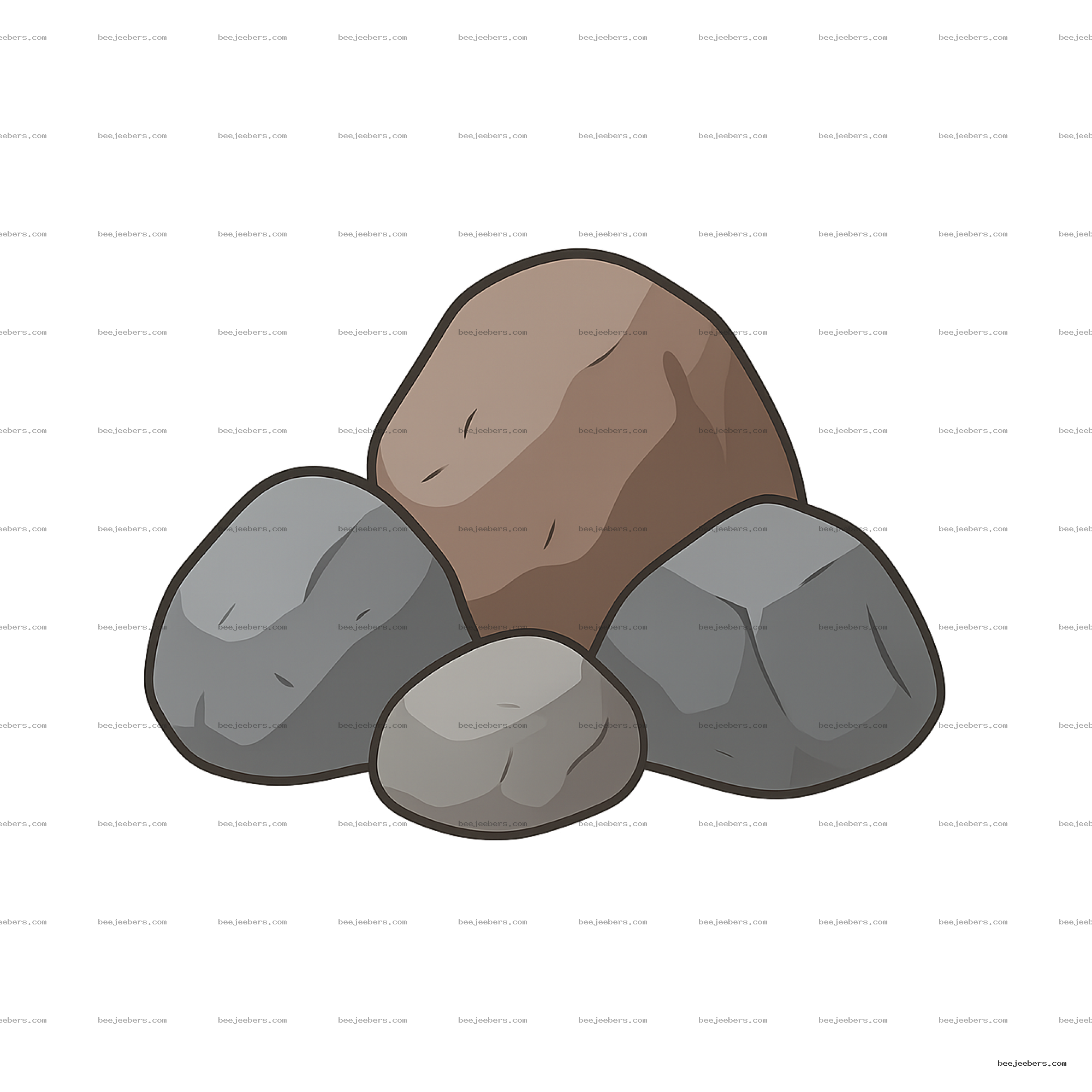 Vector clipart of five smooth rocks in brown and gray shades with transparent background