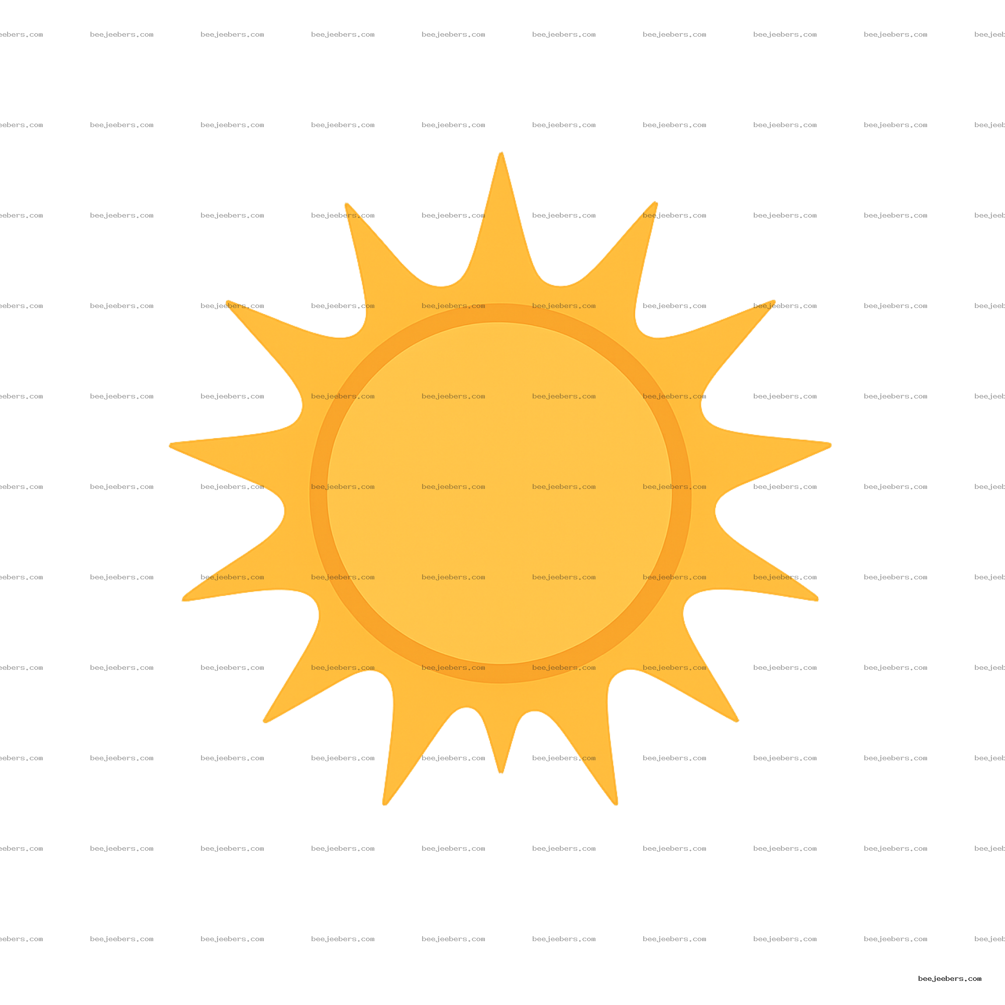 Bright orange-yellow stylized sun with pointed rays on transparent background for summer designs