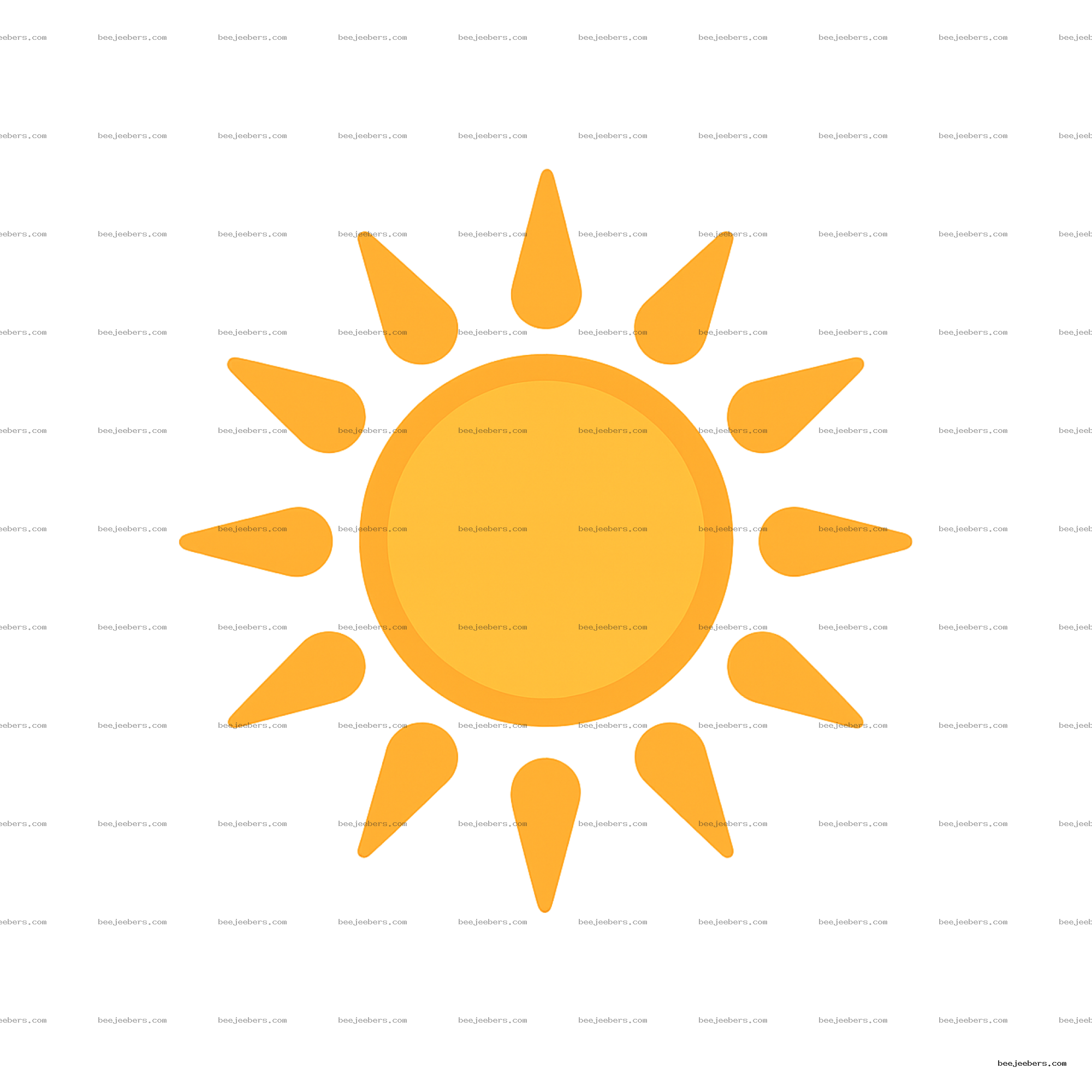 Clean orange-yellow sun vector with triangular rays on transparent background