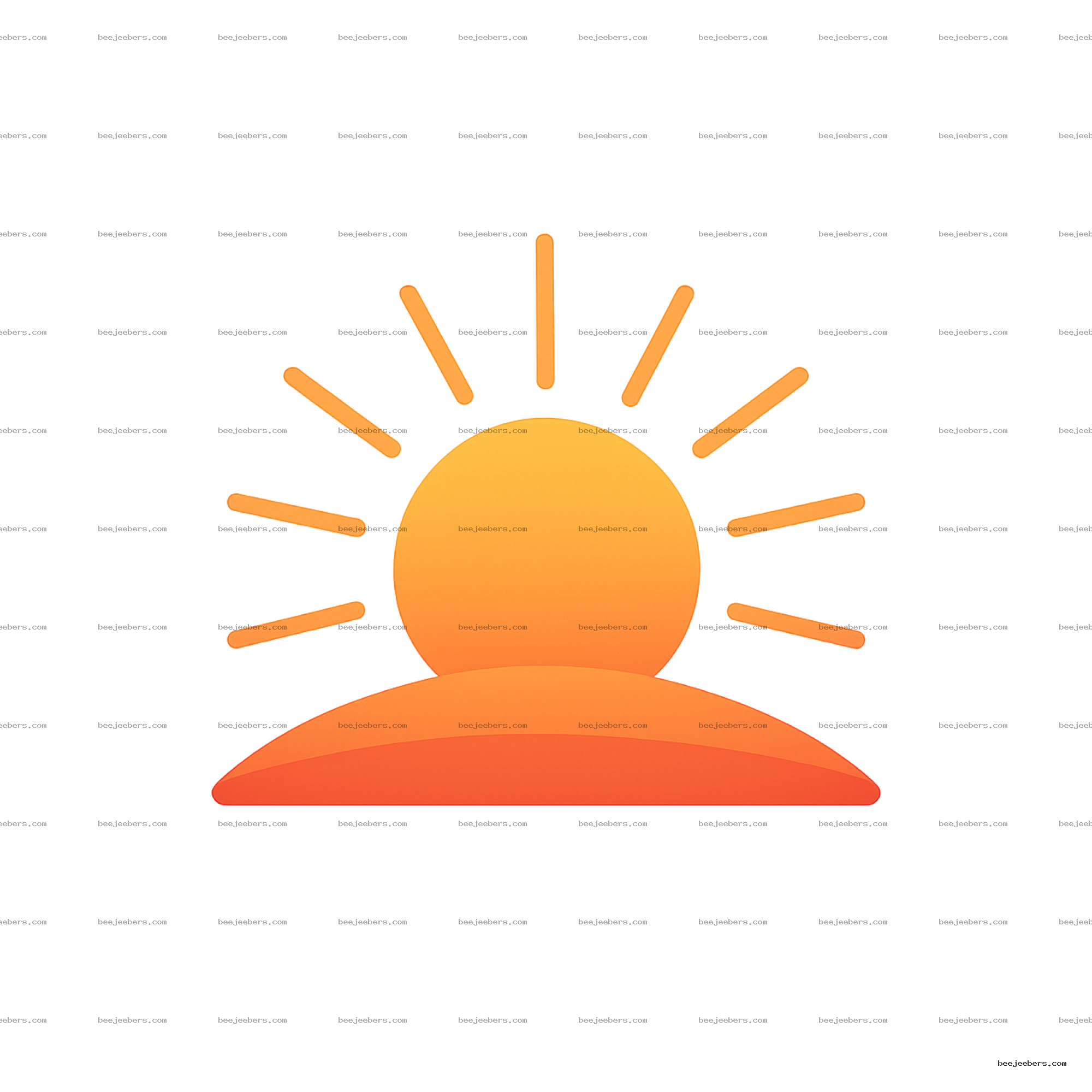 Clean vector sunset sun PNG with orange sun rays above layered orange and red hills on transparent background