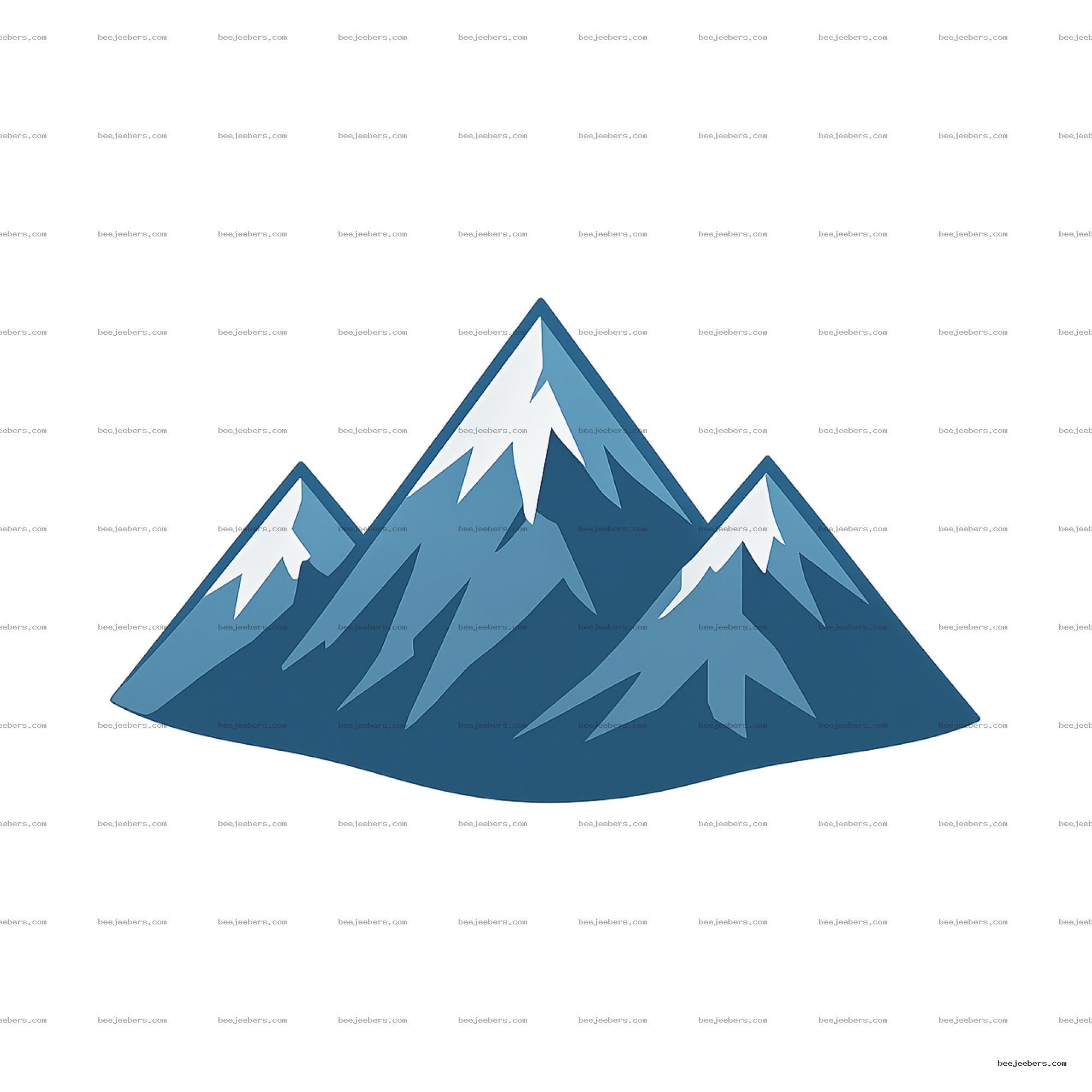 Vector illustration of three blue mountain peaks with white snow caps on transparent background