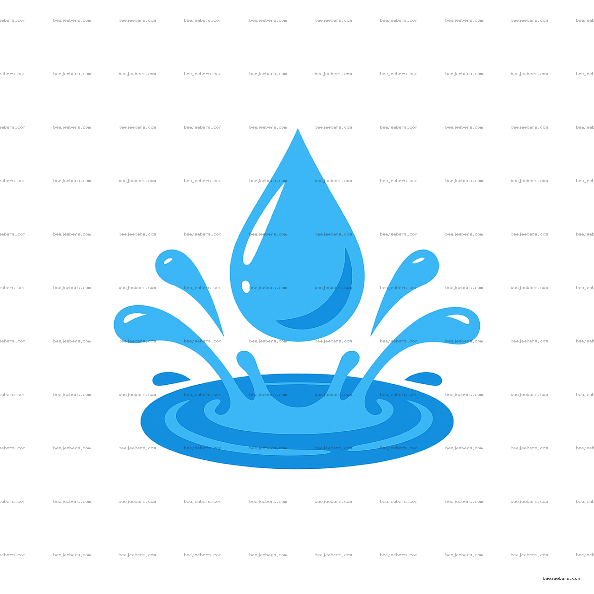 Bright blue vector water drop splash with droplets and ripples on transparent background