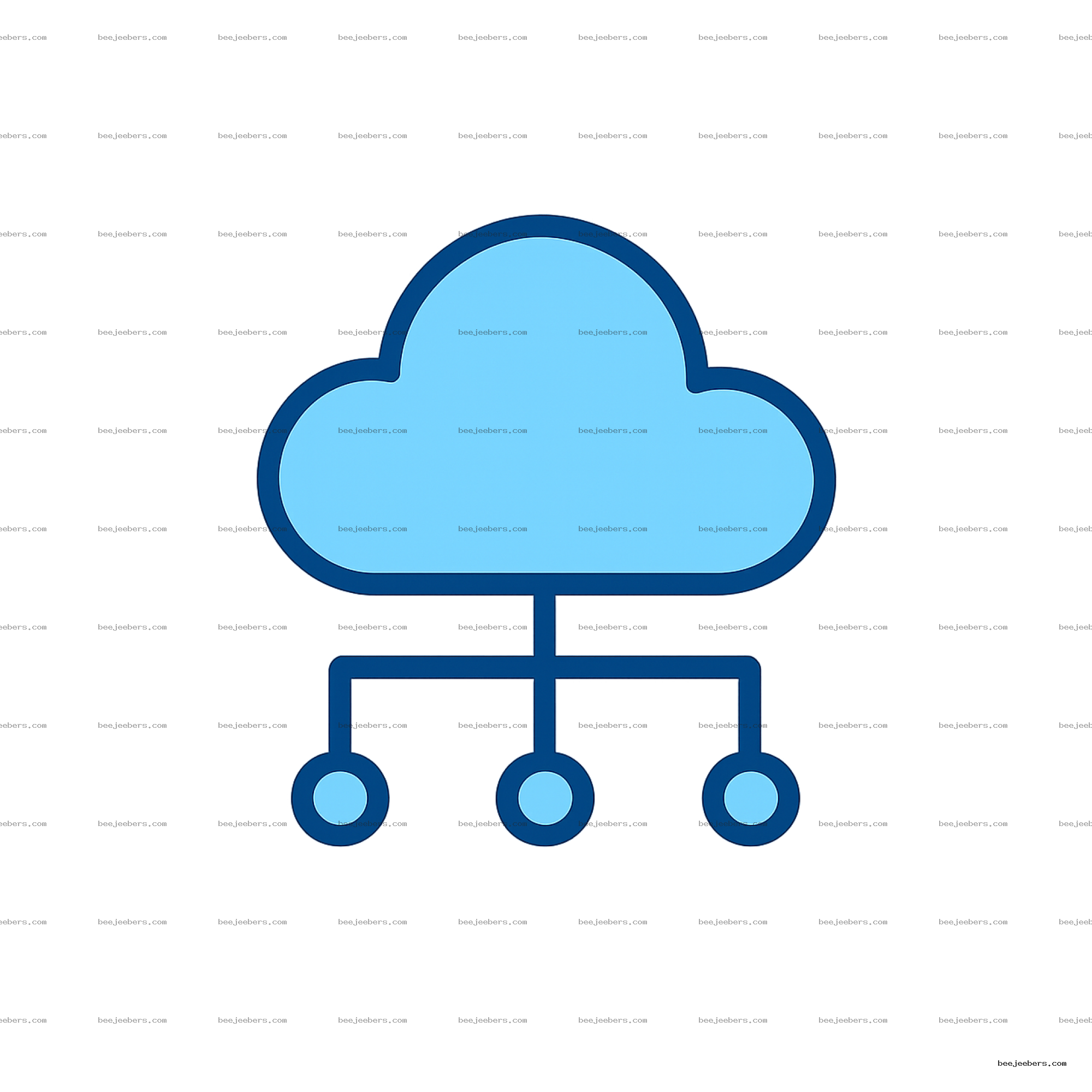 Clean blue cloud computing icon PNG with network connections on transparent background
