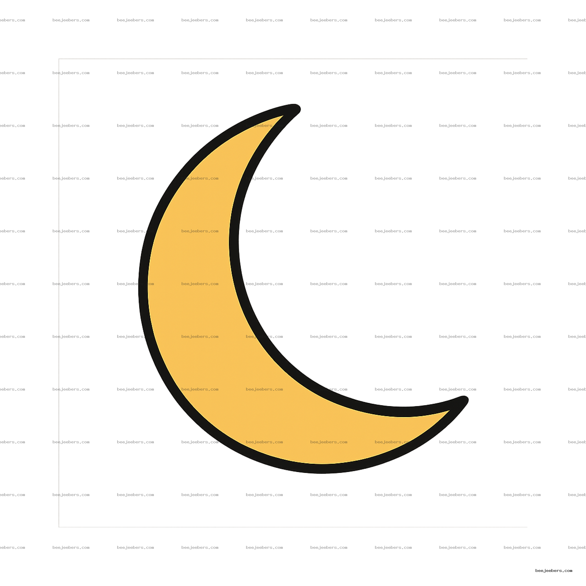 Clean yellow crescent moon vector with black outline on transparent background