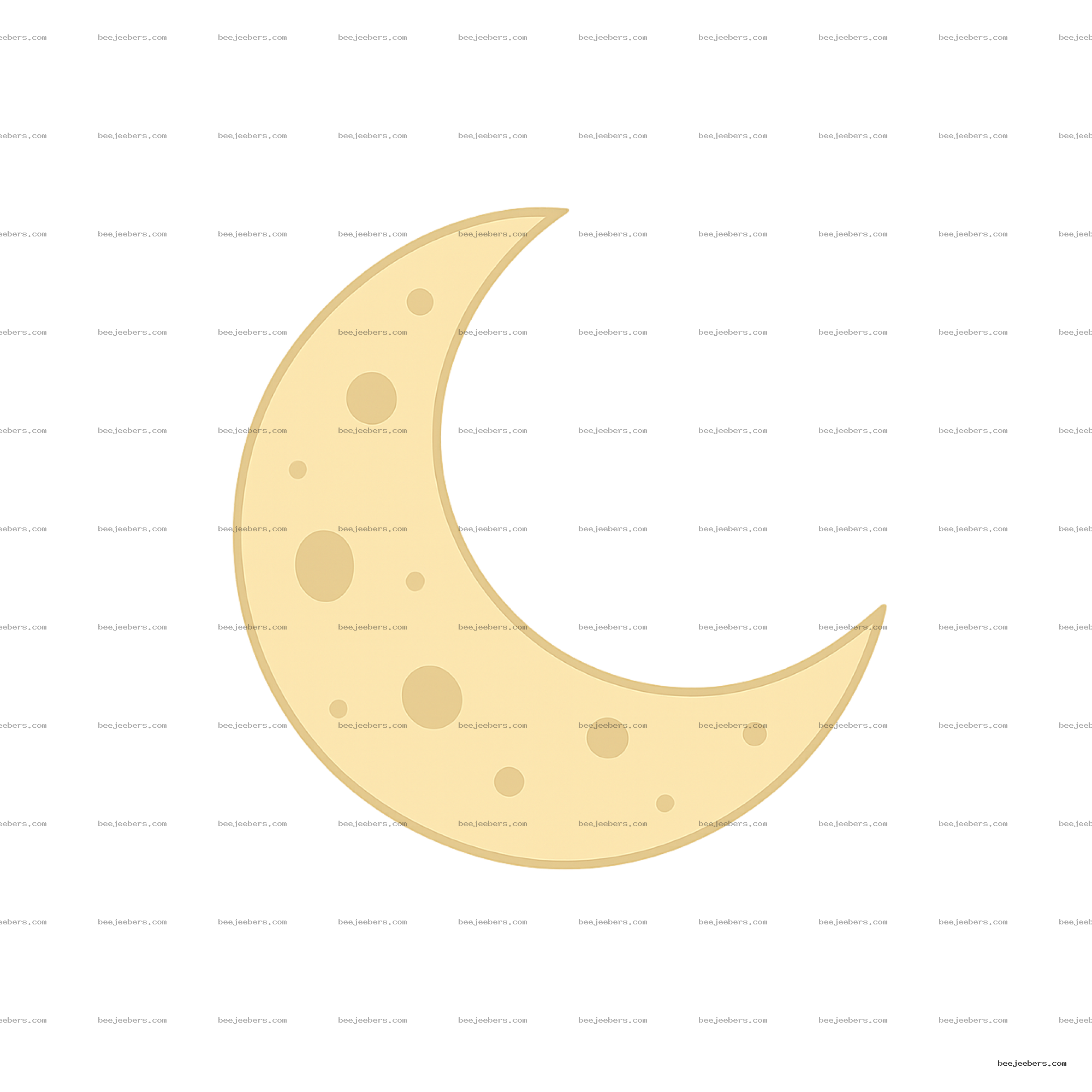 Minimalist crescent moon with craters in pale yellow on a transparent background