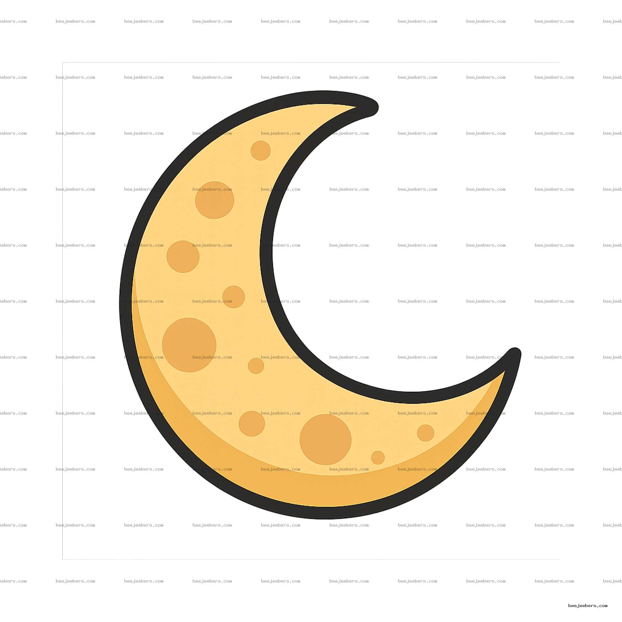 Clean crescent moon illustration with yellow craters on a transparent background for digital design