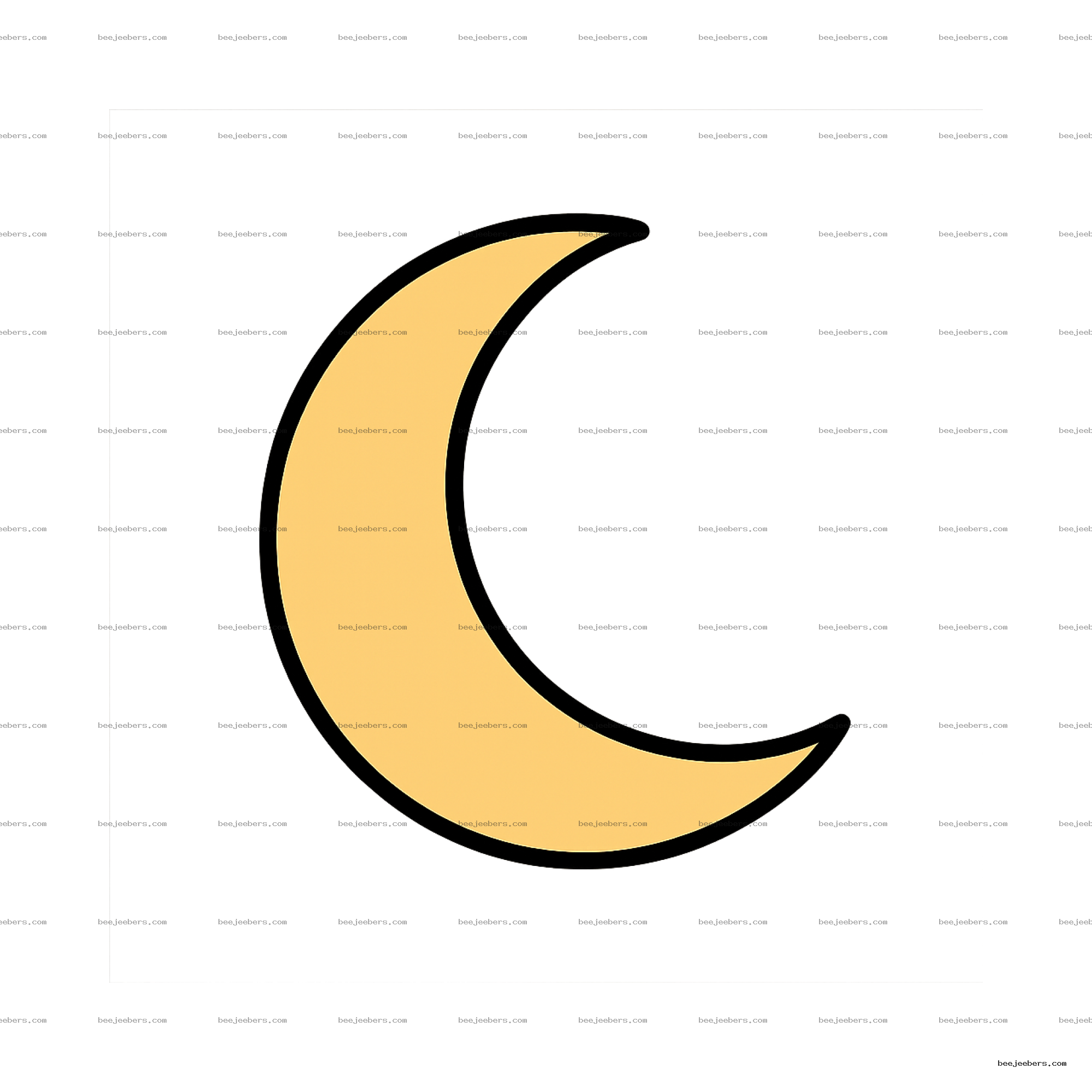 Clean crescent moon shape in pale yellow with black outline on transparent background