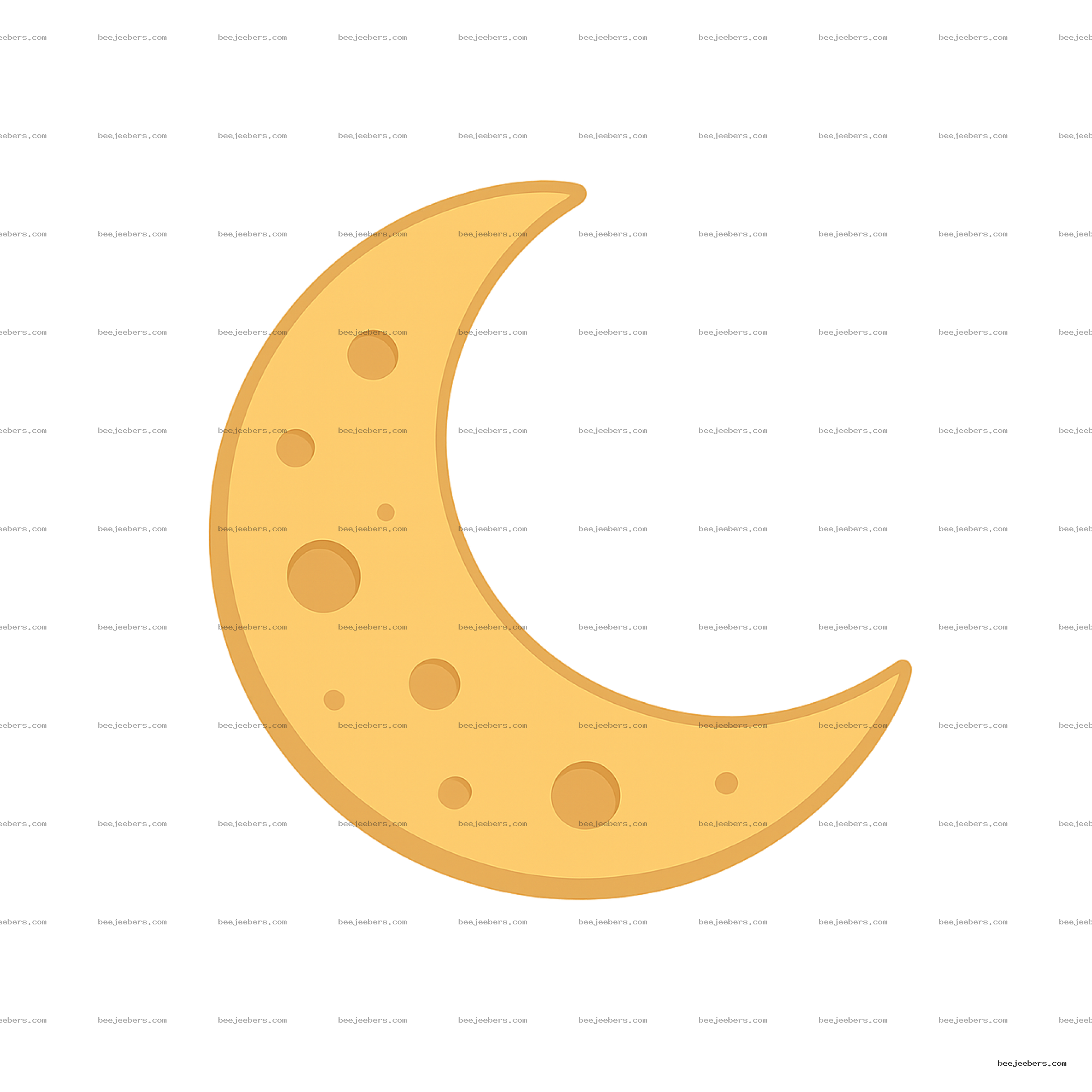 Clean vector crescent moon with yellow color and crater details on transparent background