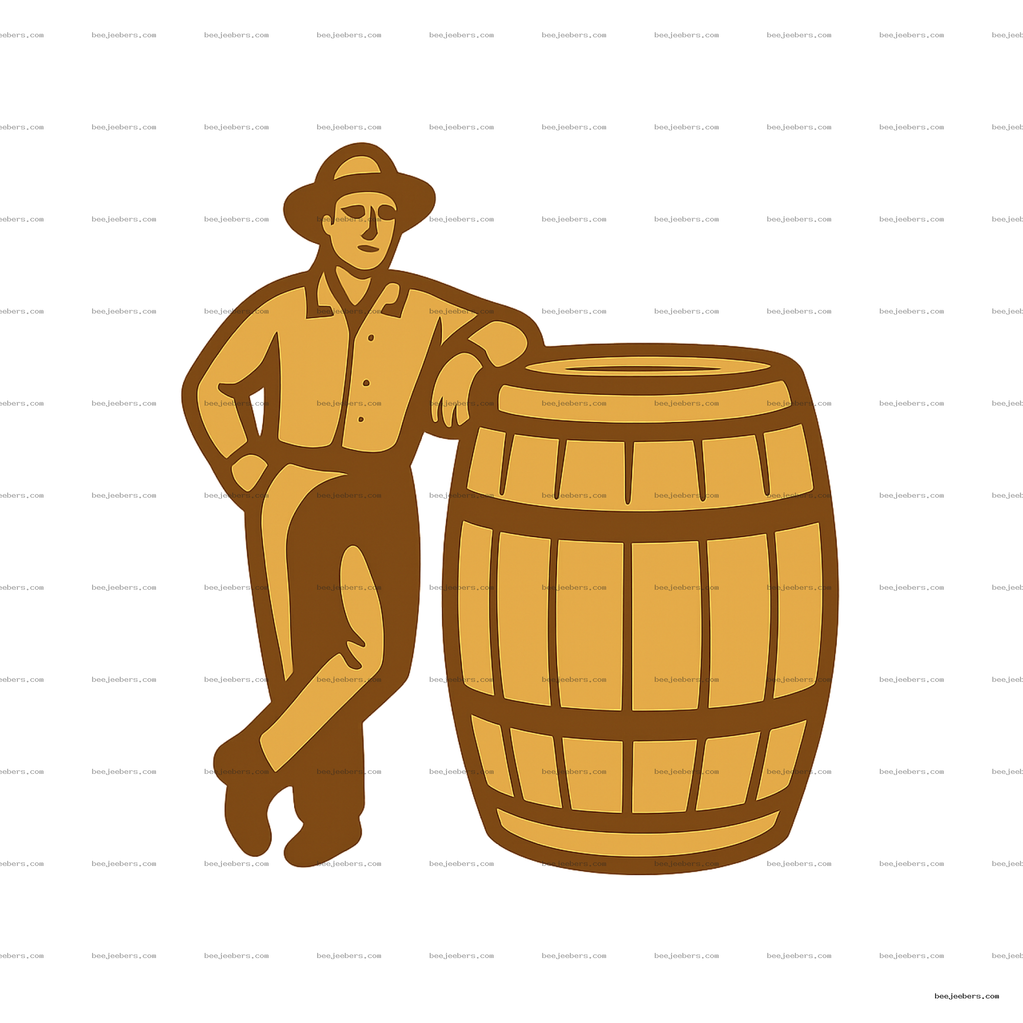Vector illustration of man leaning on a wooden barrel with transparent background
