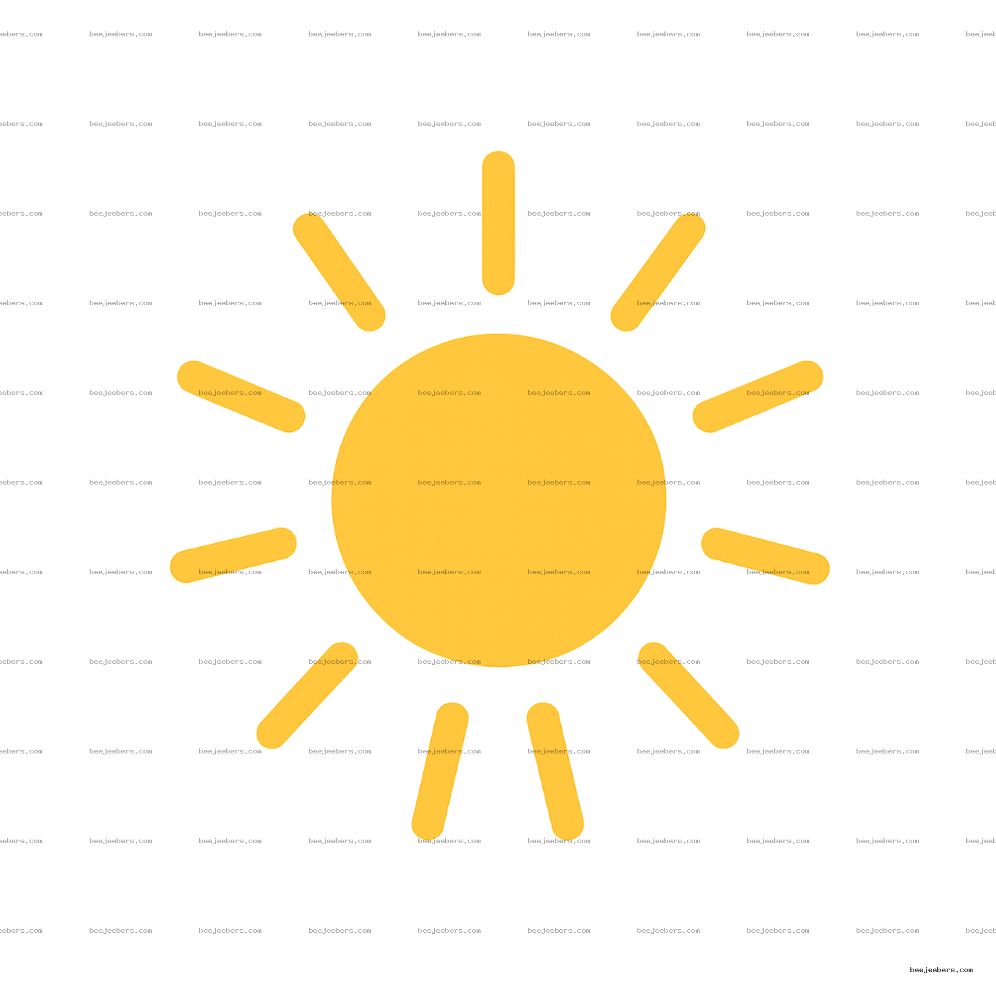 Clean vector yellow morning sun with radiating rounded rays on transparent background