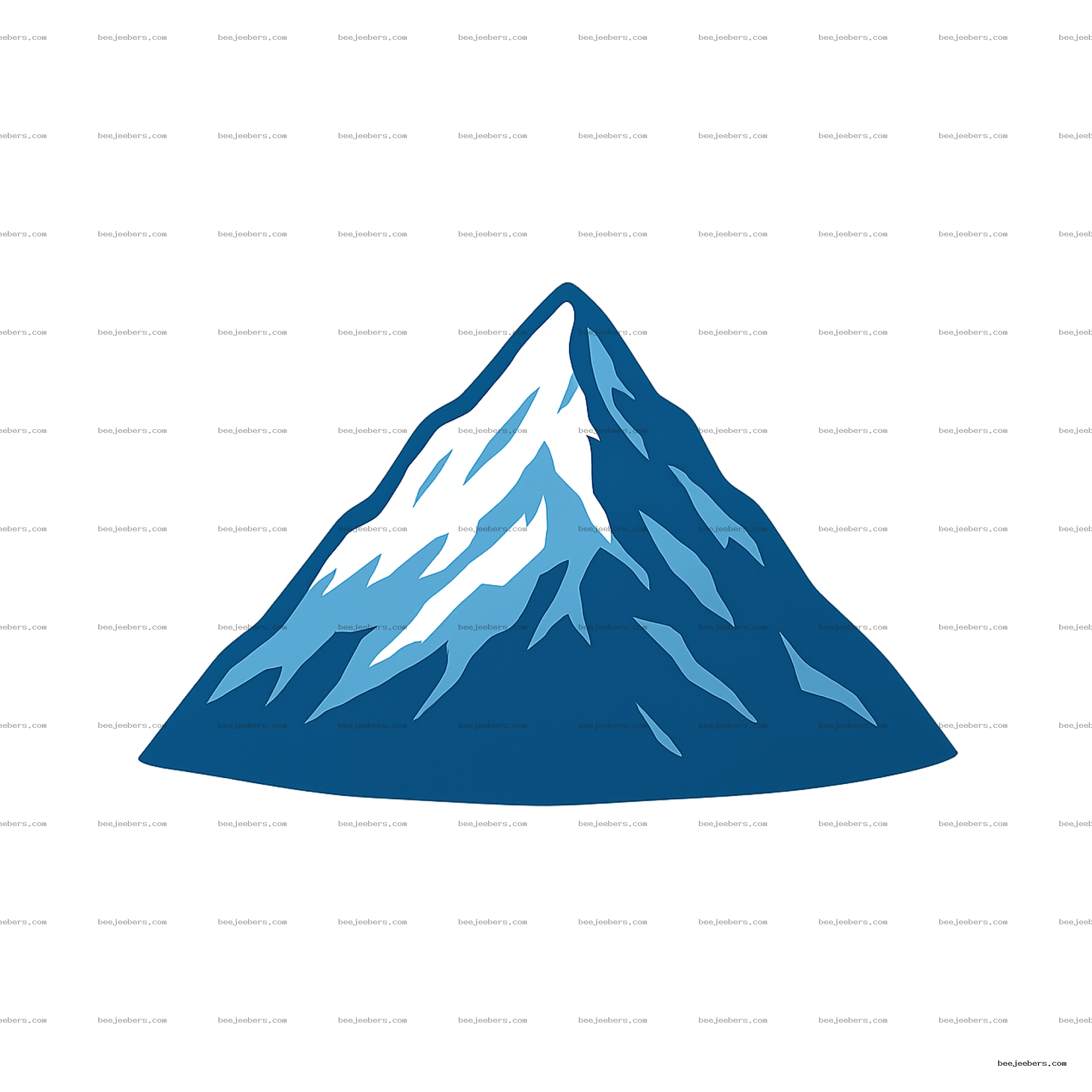Clean vector PNG of snow-capped mountain peak with blue shading on transparent background