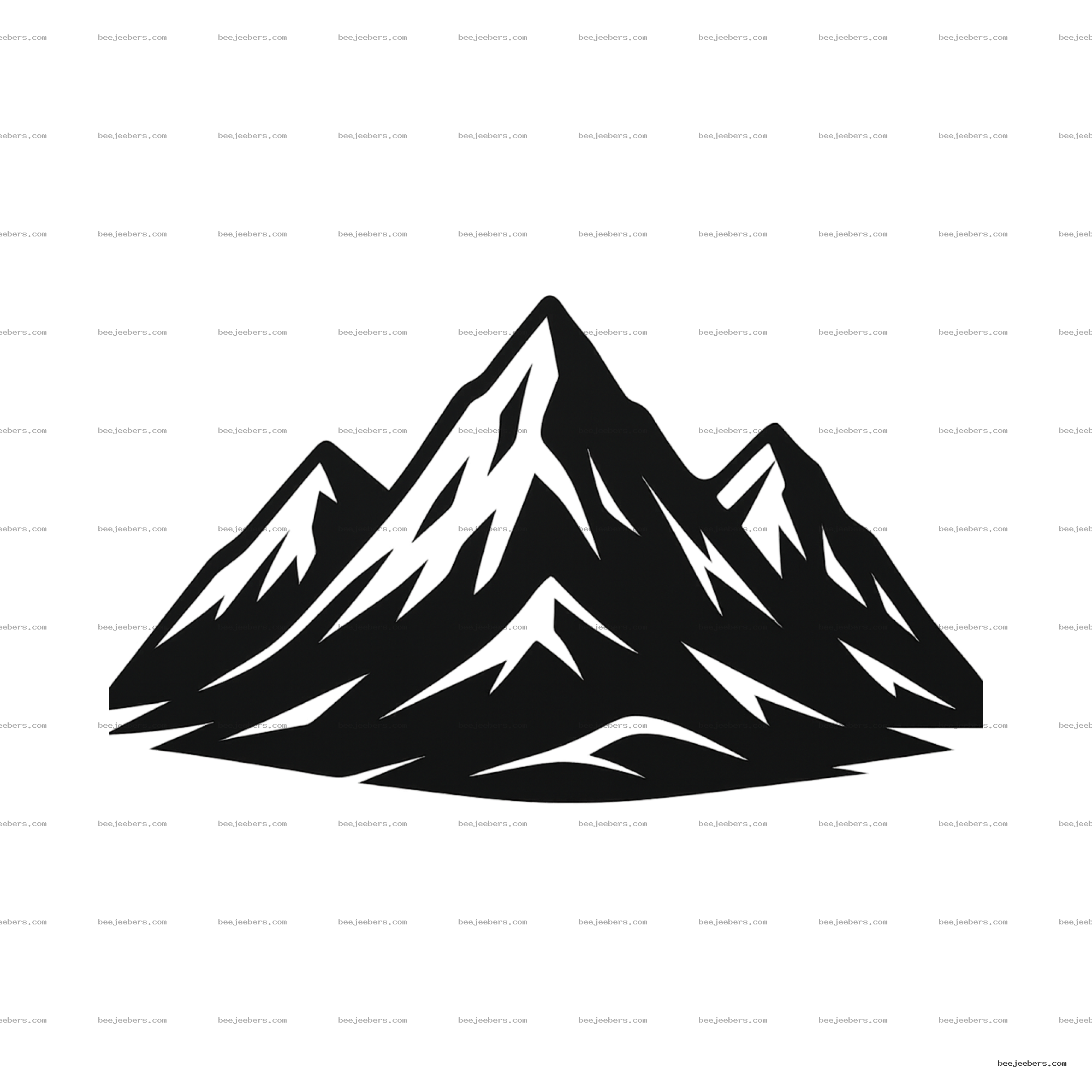 Black and white vector PNG of stylized mountain range with sharp peaks on transparent background
