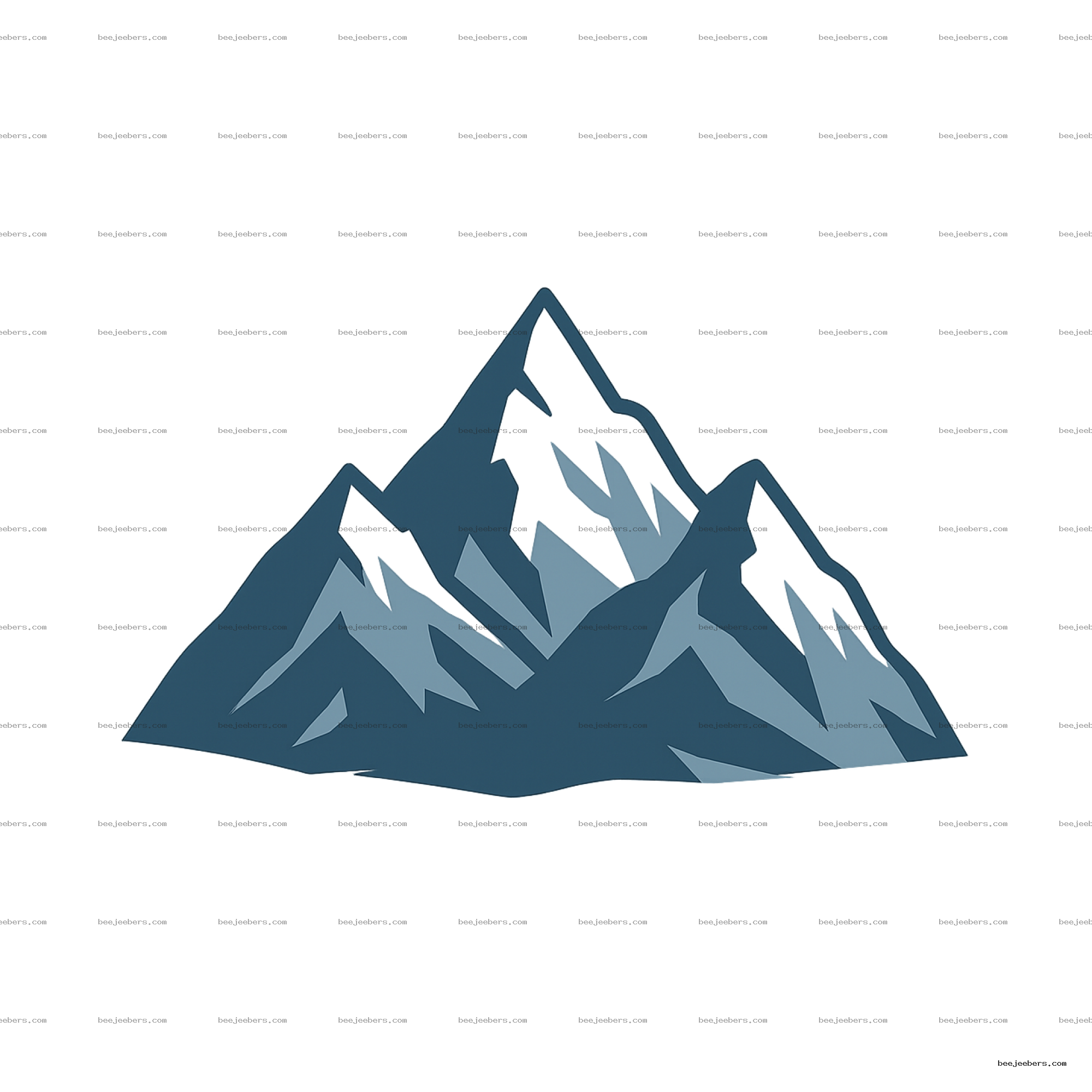 Clean vector mountain range PNG clipart with blue peaks and snow caps on transparent background