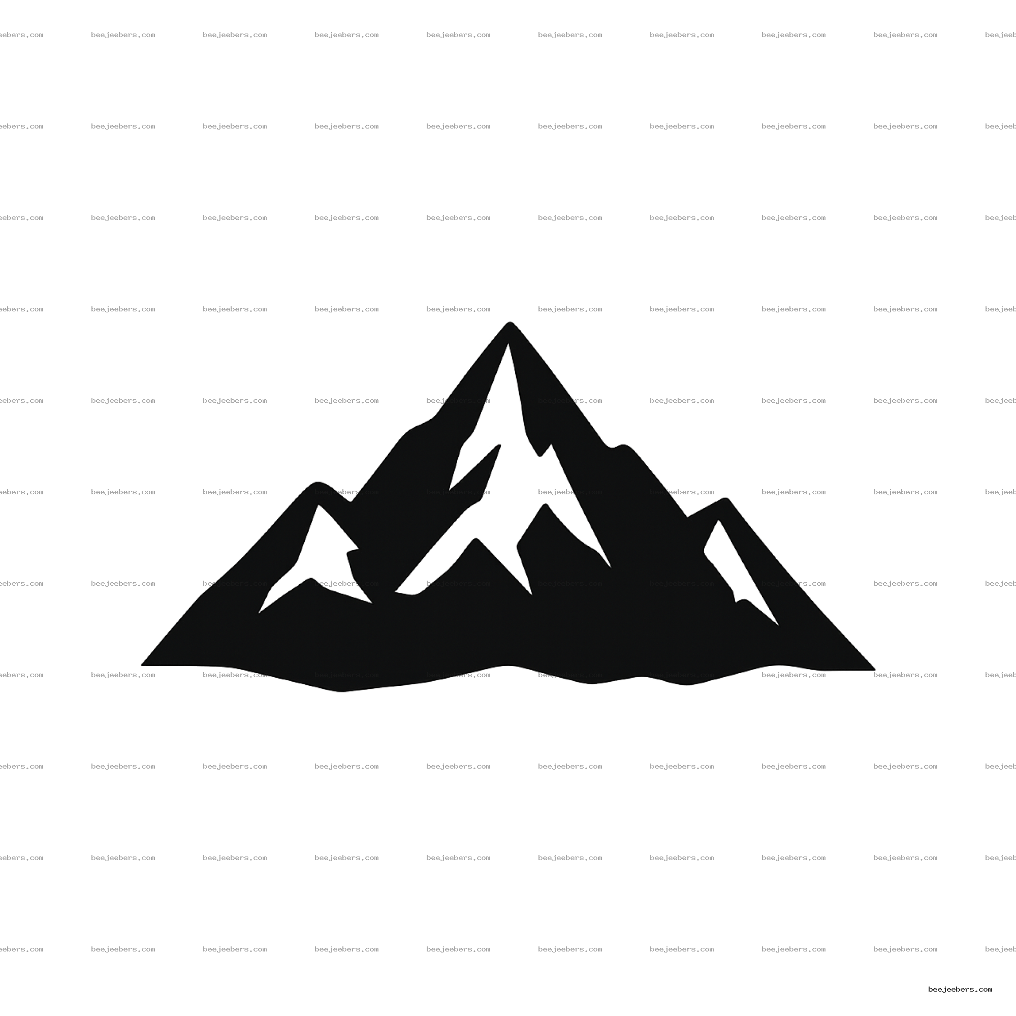 Black mountain silhouette with sharp peaks on transparent background.