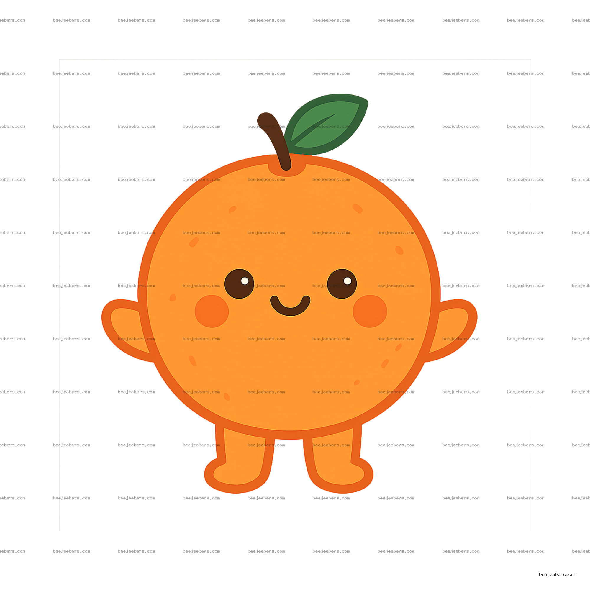 Vector PNG of a cute smiling orange character with leaf, arms, and legs on a transparent background