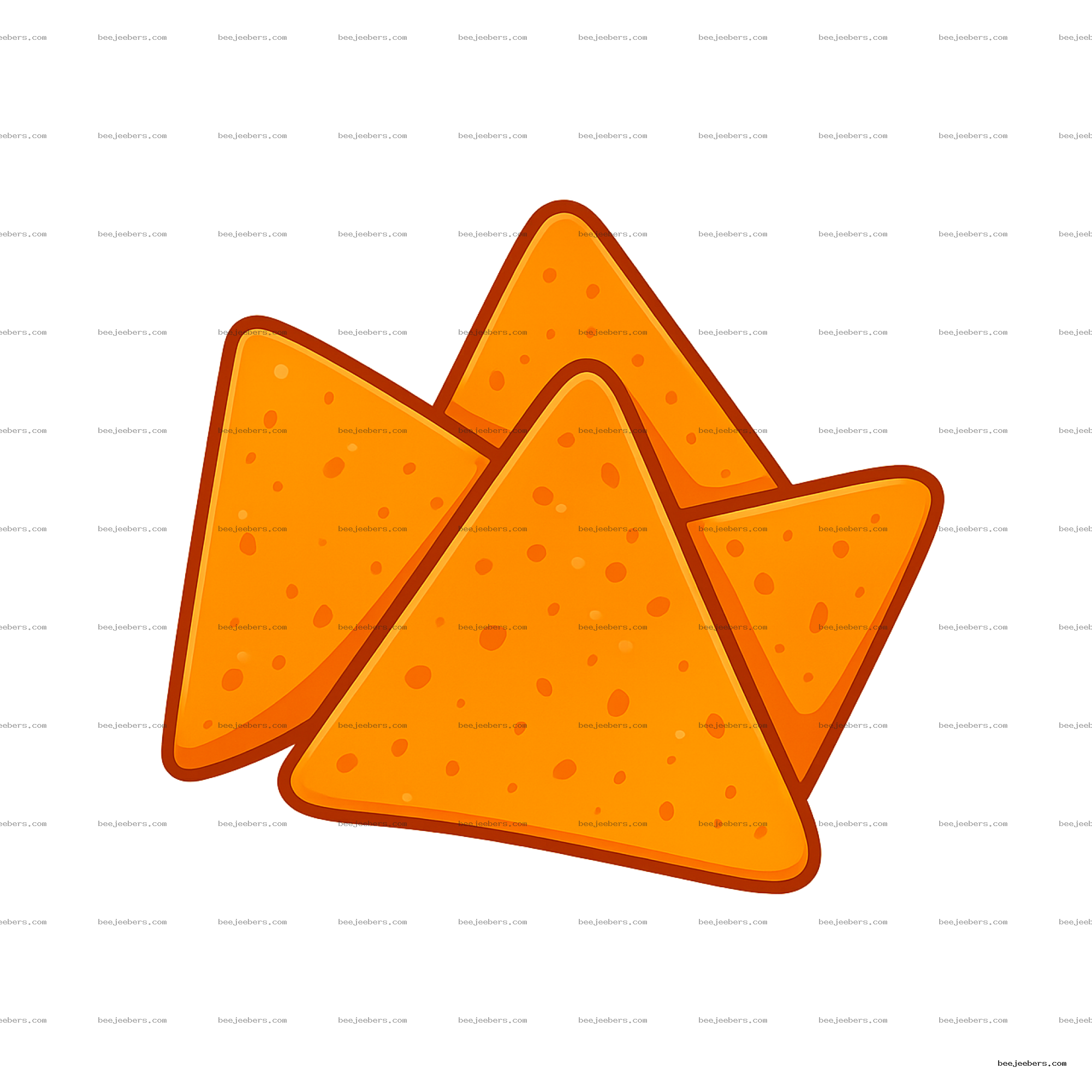Vector illustration of bright orange triangular tortilla chips on transparent background