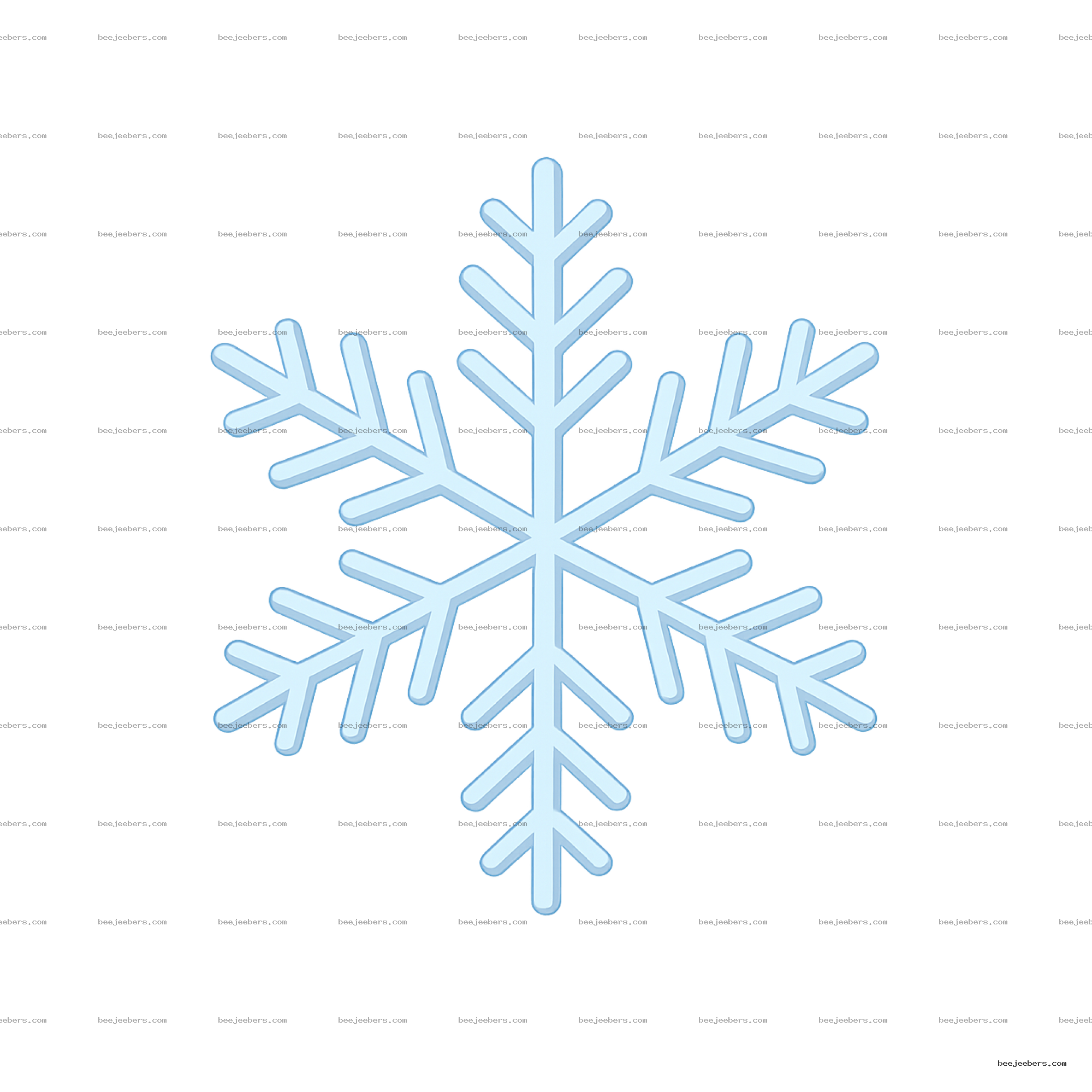 Light blue realistic snowflake PNG with transparent background in clean vector style