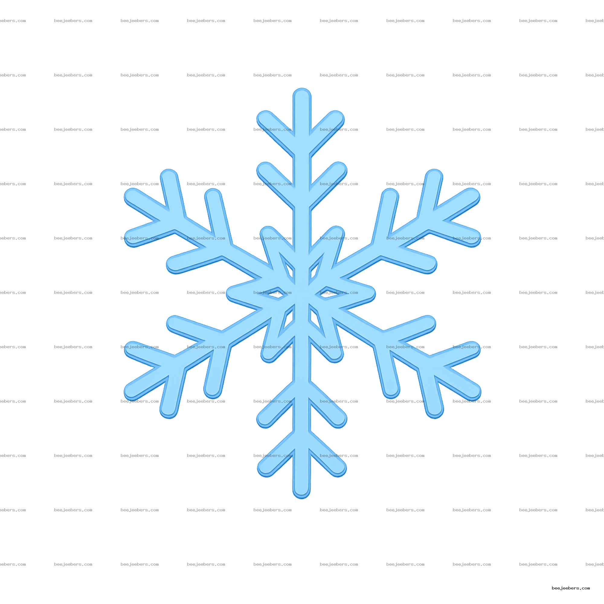 Bright blue vector snowflake with symmetrical branches on transparent background
