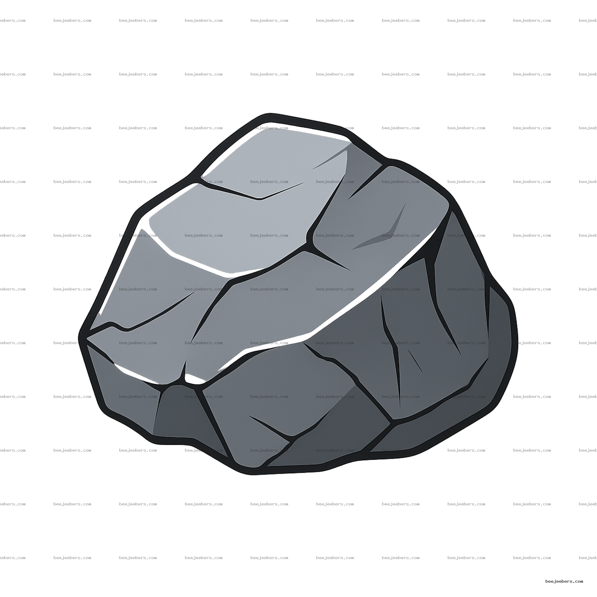 Clean vector illustration of a gray faceted rock with dark outline on transparent background