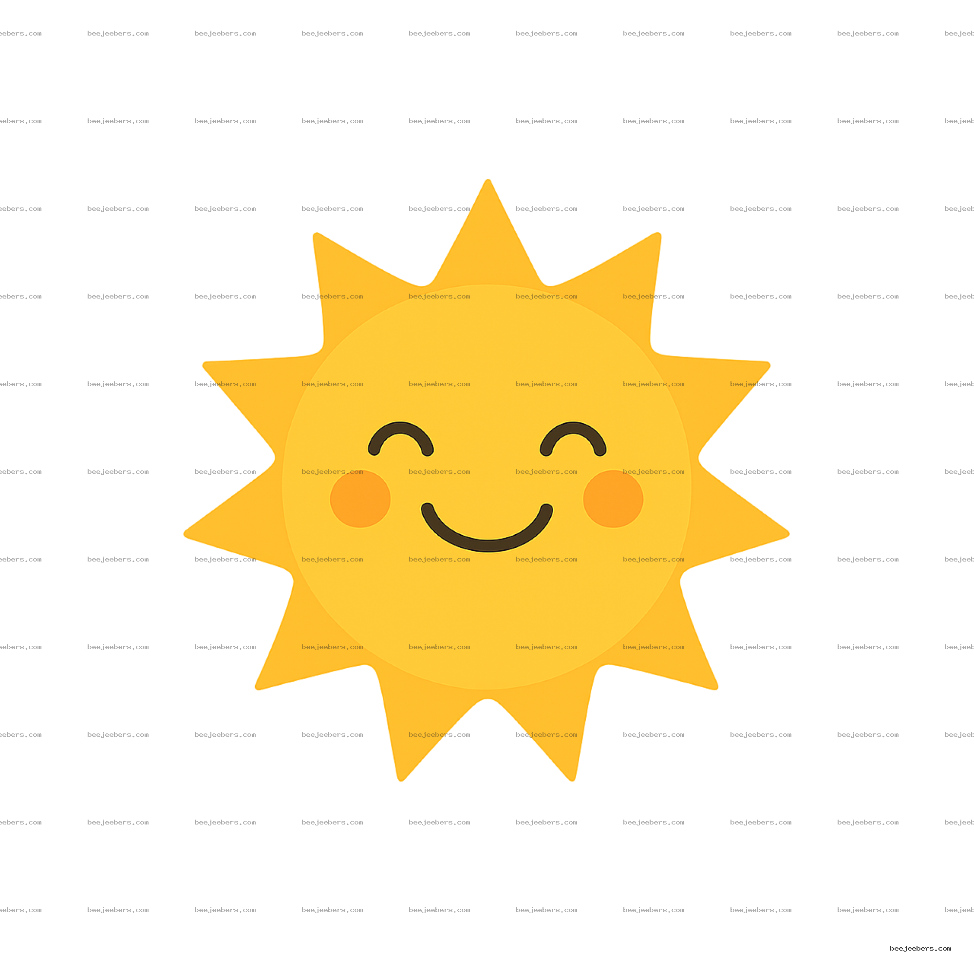 Vector image of a smiling sun with closed eyes and rosy cheeks on transparent background